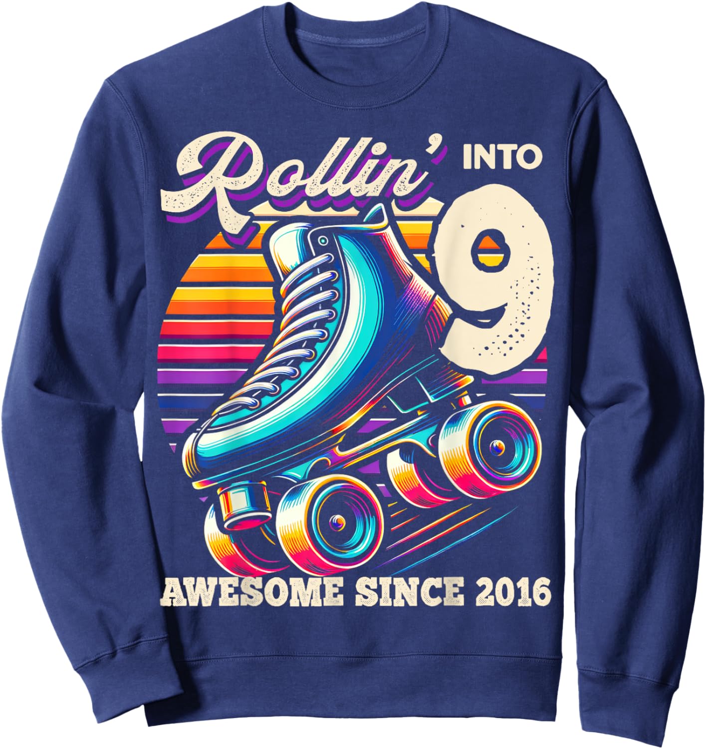 Birthday Roller Skating 9th Girls Rollin into 9 Skate Party Sweatshirt - Sweatshirt | Navy