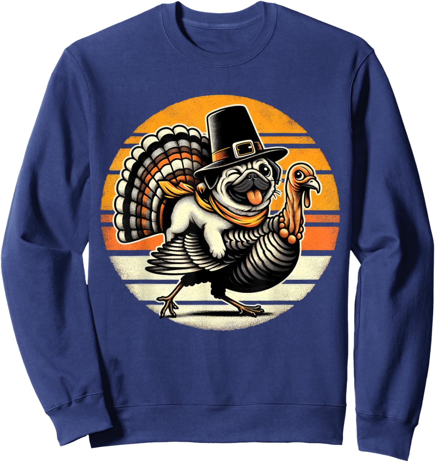 Thanksgiving Pug Pilgrim Gifts Men Pug Dog Lover Sweatshirt - Sweatshirt | Navy