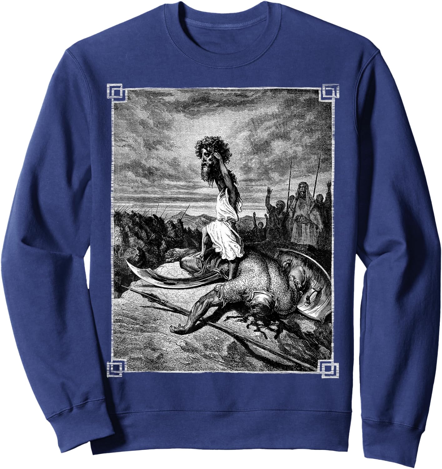 David slays Goliath Bible art Occult Gothic Medieval Grunge Sweatshirt - Sweatshirt | Navy