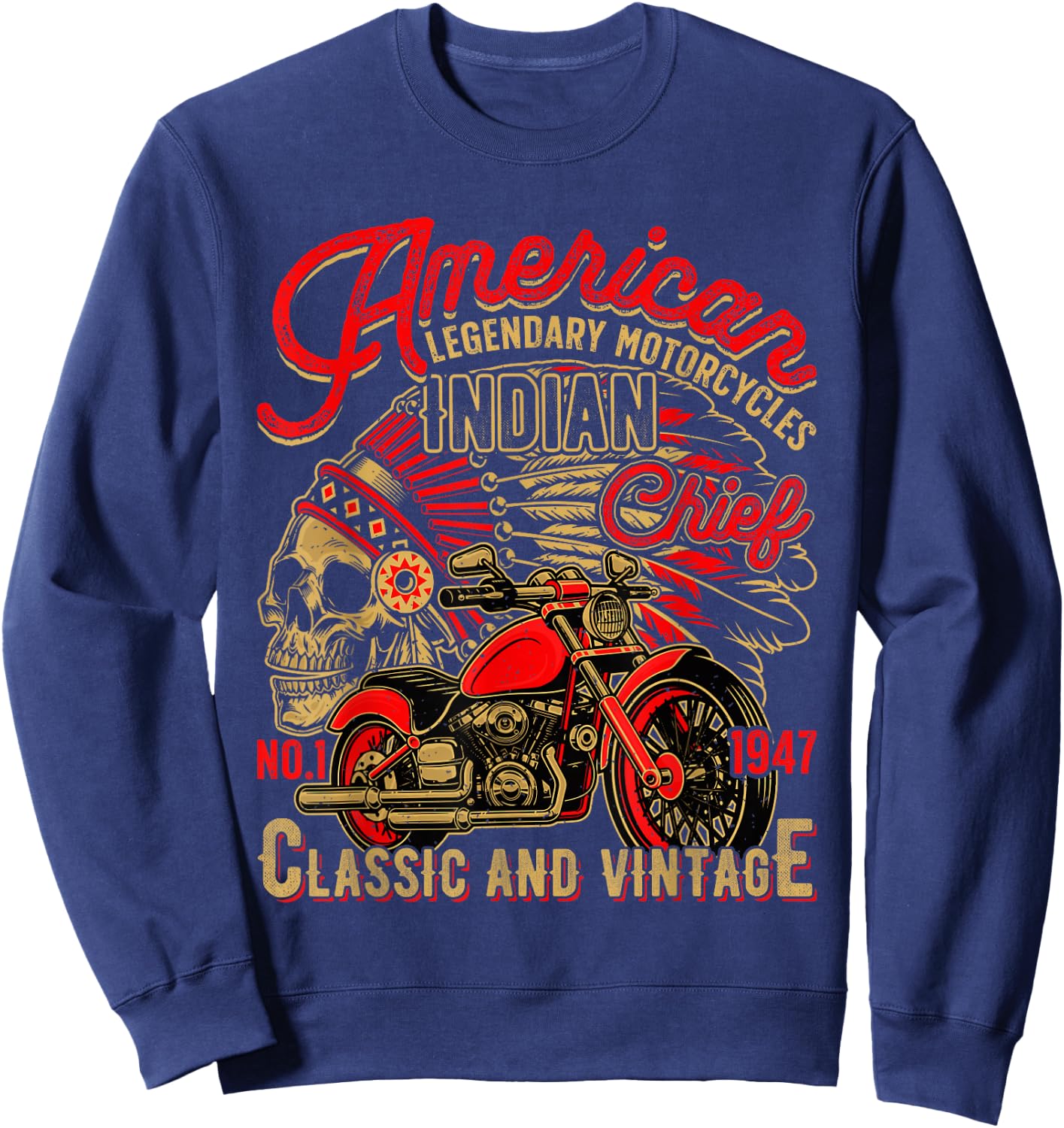 Christmas Motocross Motorcycle Biker Vintage Retro American Sweatshirt - Sweatshirt | Navy
