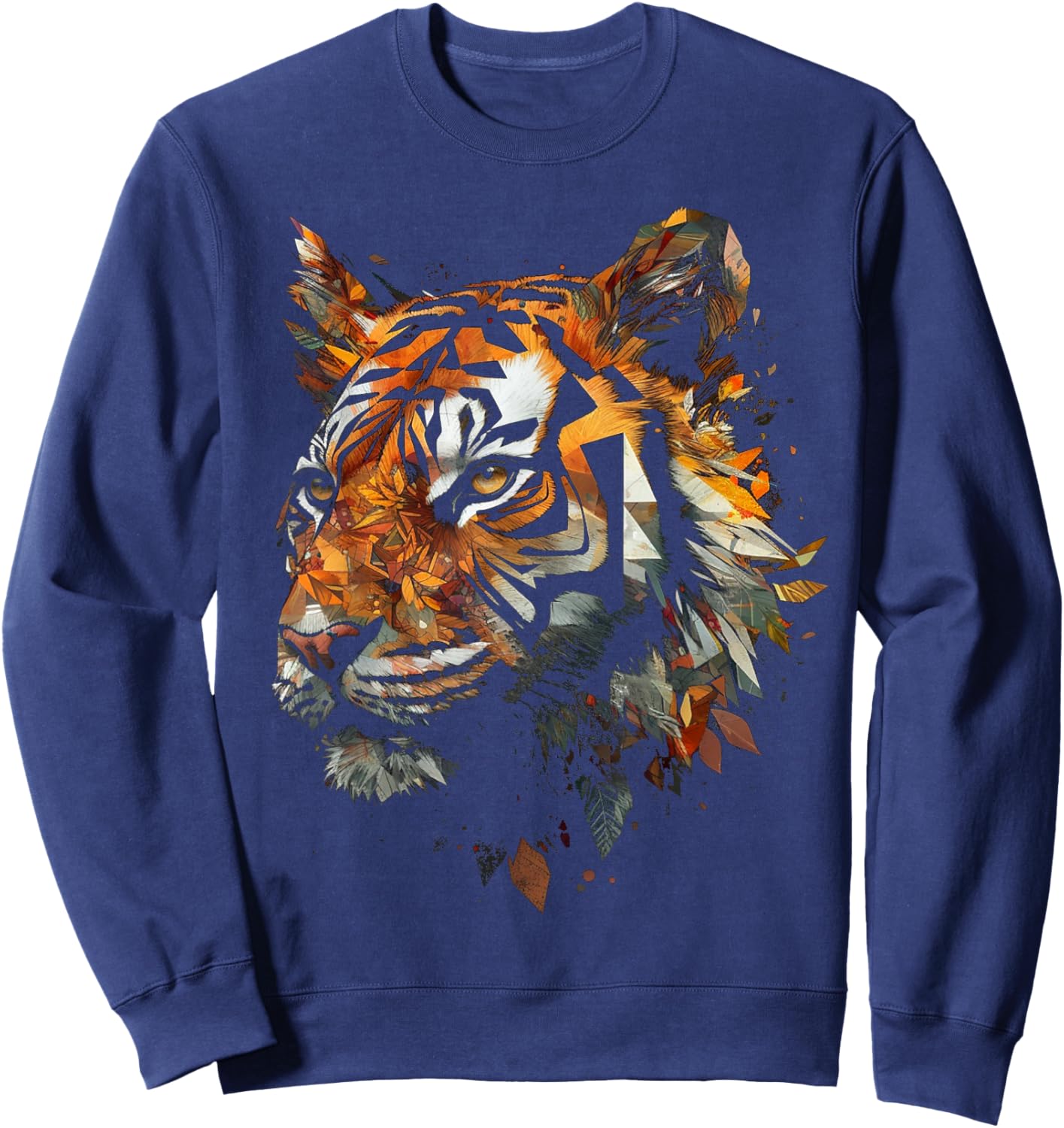 Tiger Artwork Autumn Leaves - Zoo Animal Tiger Sweatshirt - Sweatshirt | Navy