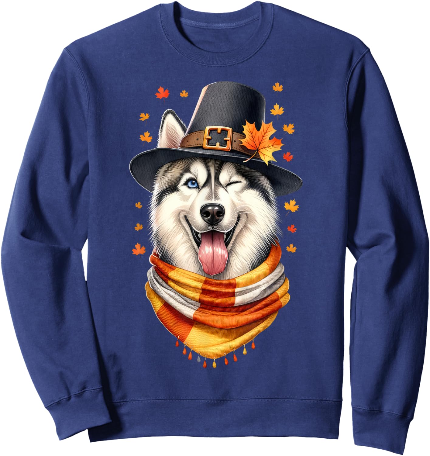 Siberian Husky Pilgrim Thanksgiving Gifts Women Men Girl Boy Sweatshirt - Sweatshirt | Navy