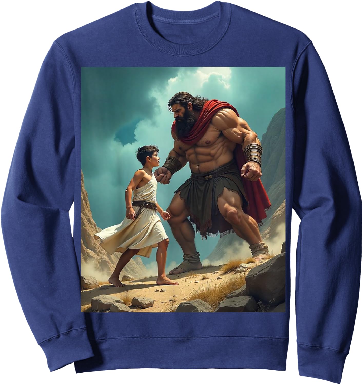 David and Goliath Bible Book of Samuel King David Painting Sweatshirt - Sweatshirt | Navy