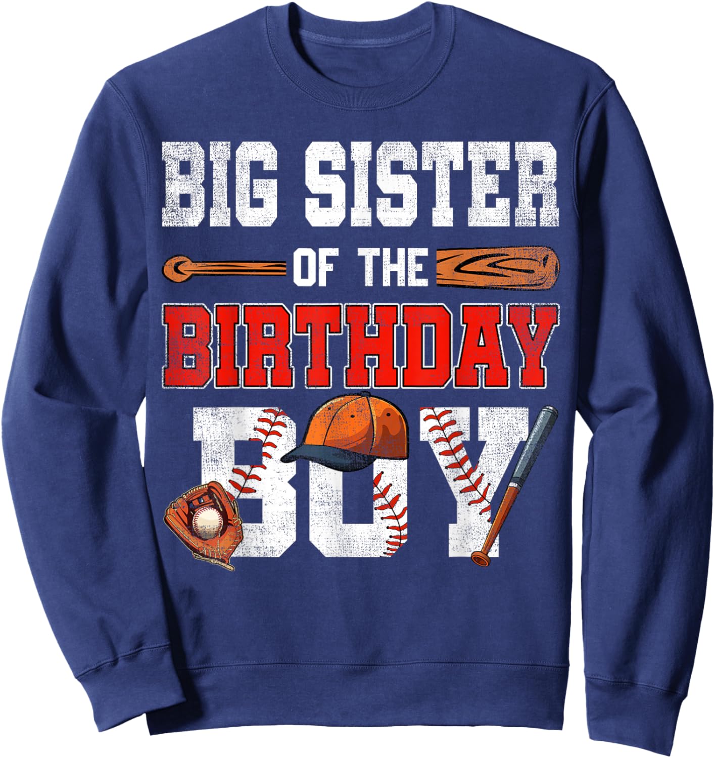 Big Sister Of The Birthday Boy Baseball Bday Family Sweatshirt - Sweatshirt | Navy
