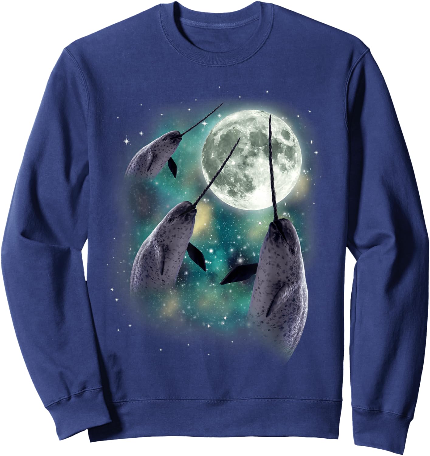 Three Narwhal Moon Arctic Sea 3 Whales Howling Parody Sweatshirt - Sweatshirt | Navy