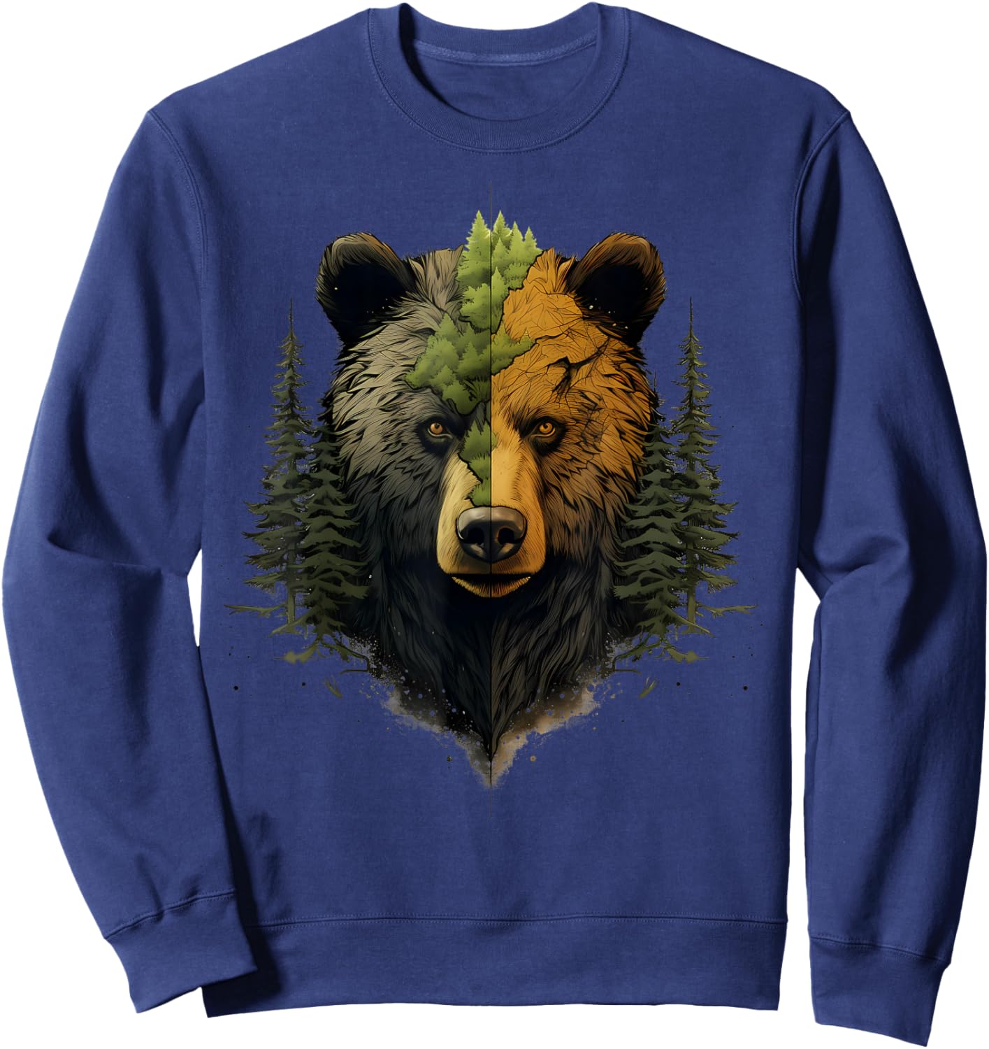 Bear Animal Art Wildlife Forest Portrait Forest Artwork Sweatshirt - Sweatshirt | Navy