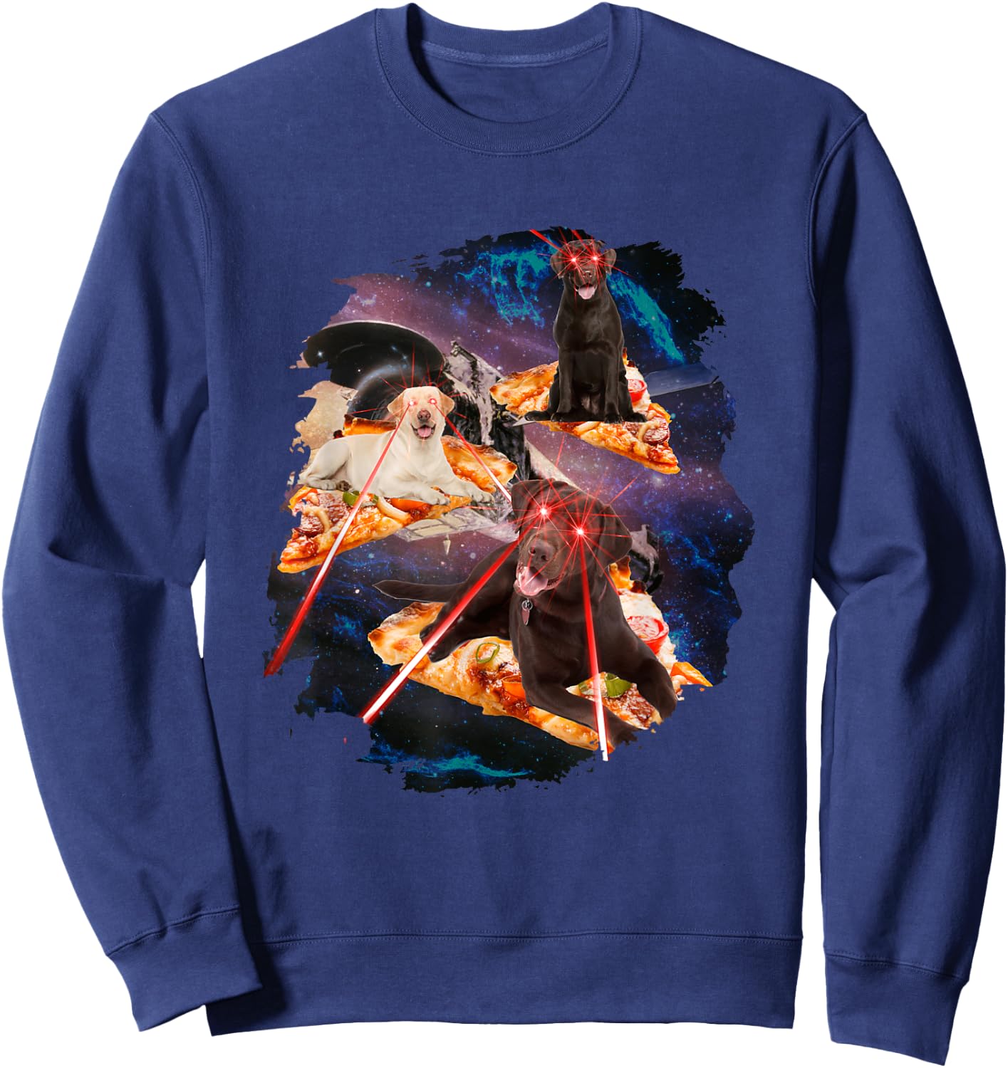 Dogs with Laser Eyes I Dog Puppy Laser Space Pizza Sweatshirt - Sweatshirt | Navy