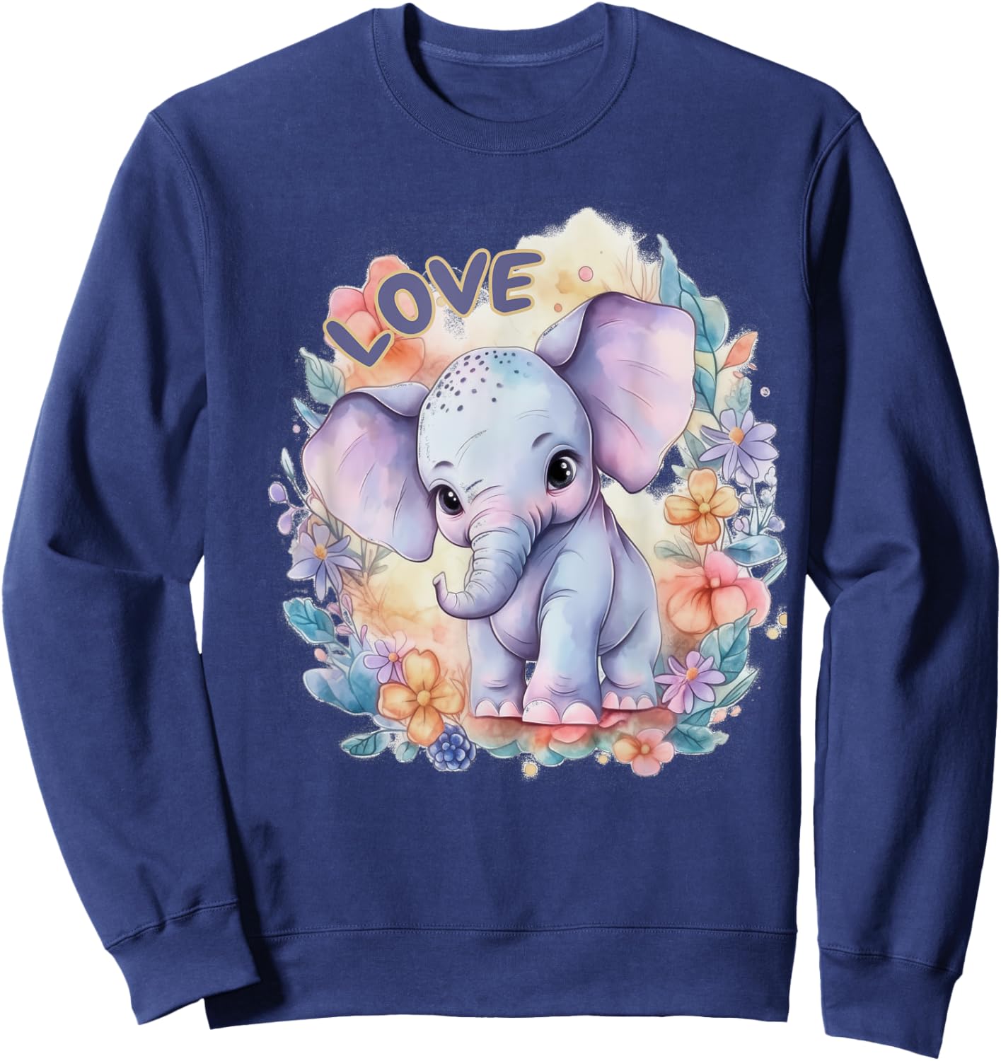 Elephant Baby Sweet Gift Girl Love Flowers Sweatshirt - Sweatshirt | Navy