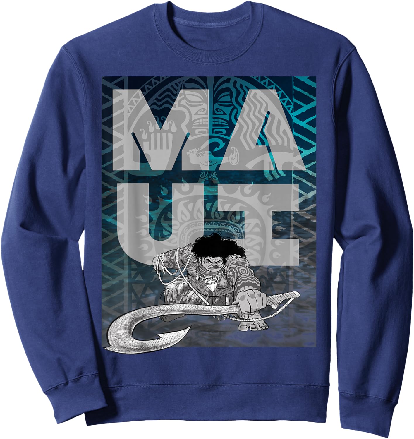 Disney Moana Maui Tattoo Style Letter Stack Portrait Sweatshirt - Sweatshirt | Navy