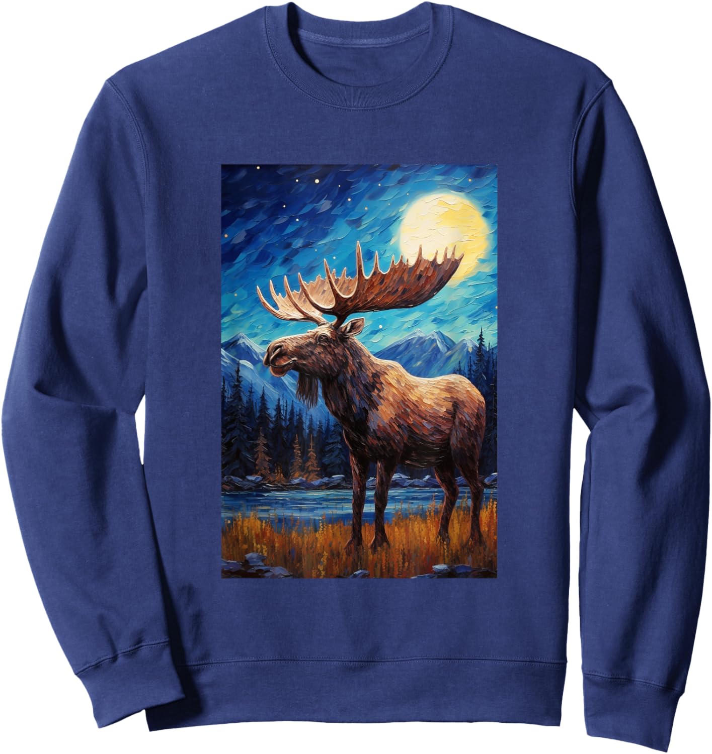 Moose - Van Gogh Style - Starry Night Sweatshirt - Sweatshirt | Navy
