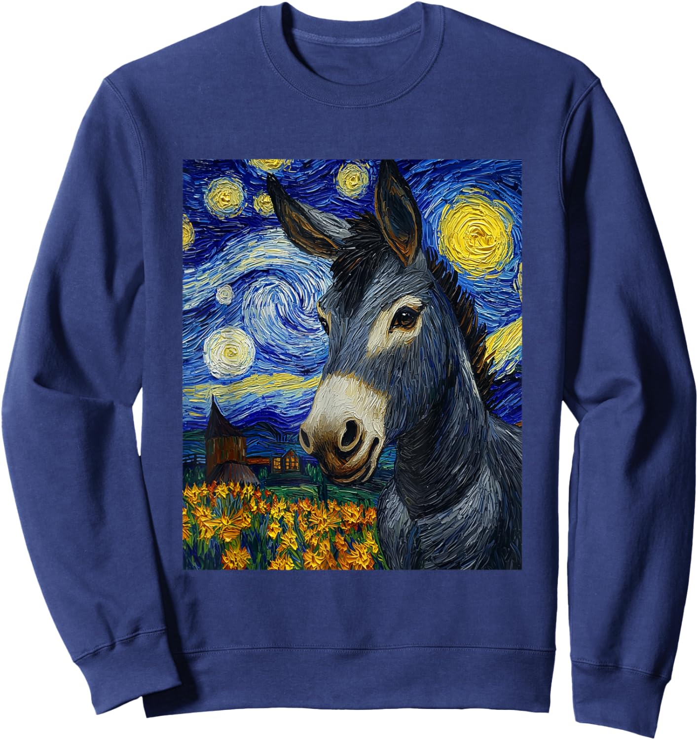 Funny Donkey - Van Gogh Style - Starry Night Graphic Sweatshirt - Sweatshirt | Navy