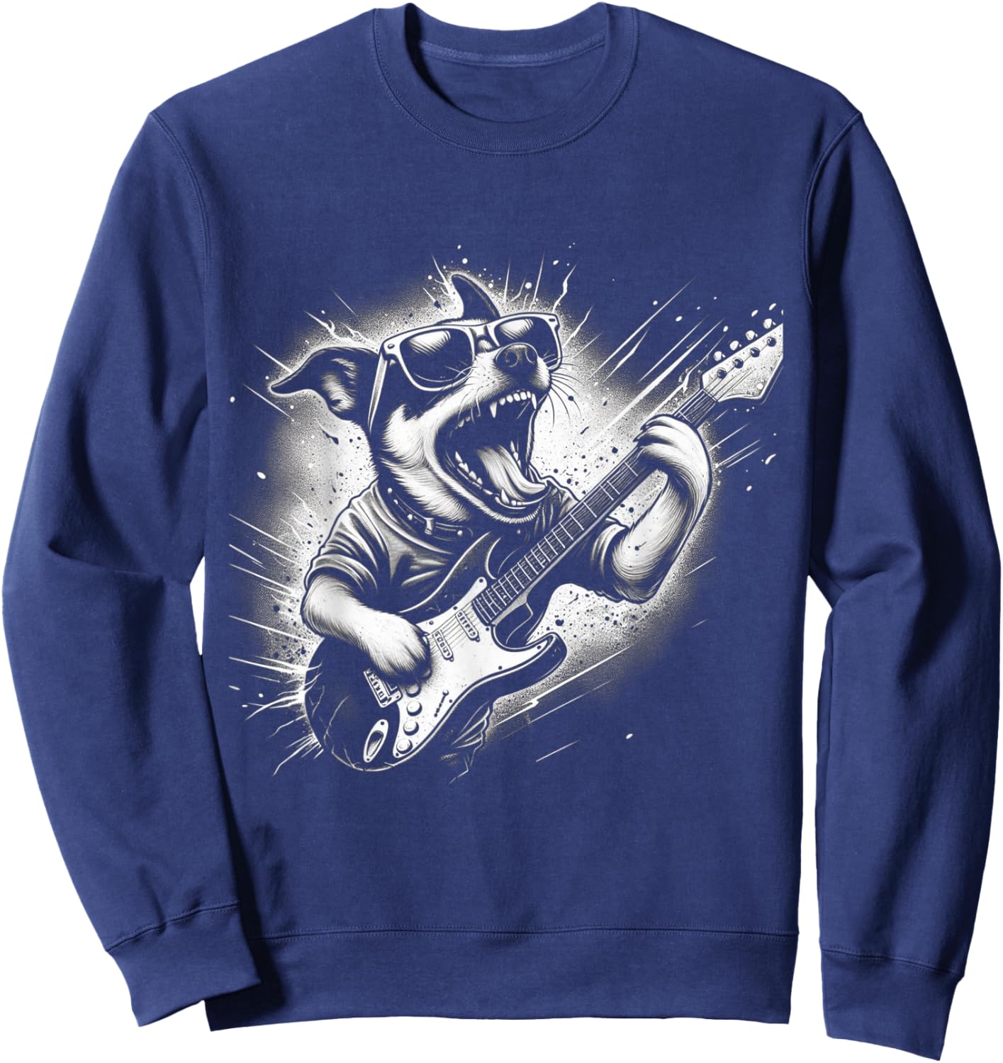 Rock n Roll Dog Cool Dog with Guitar Rock Star Dog Art Sweatshirt - Sweatshirt | Navy