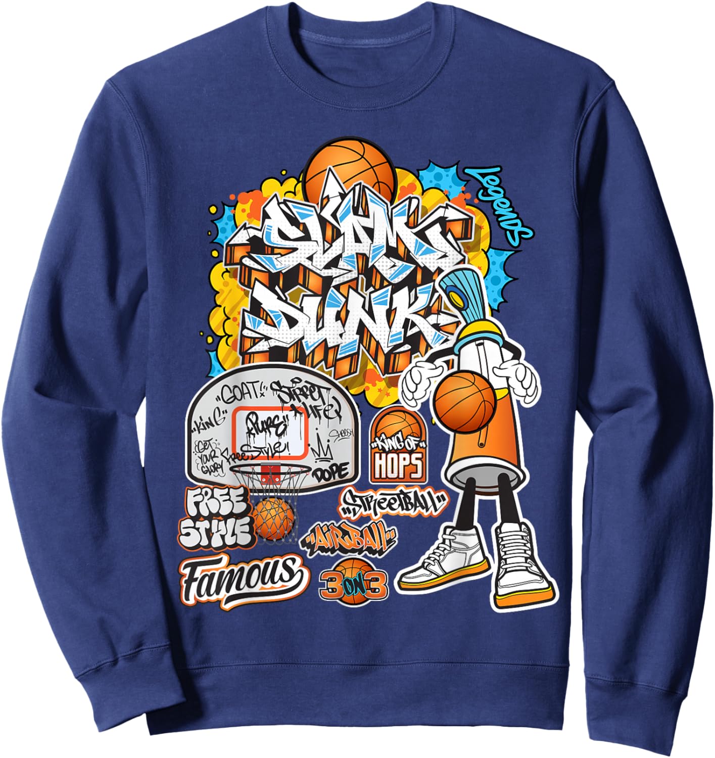 Cool Basketball Graffiti Style Illustration Graphic Designs Sweatshirt - Sweatshirt | Navy