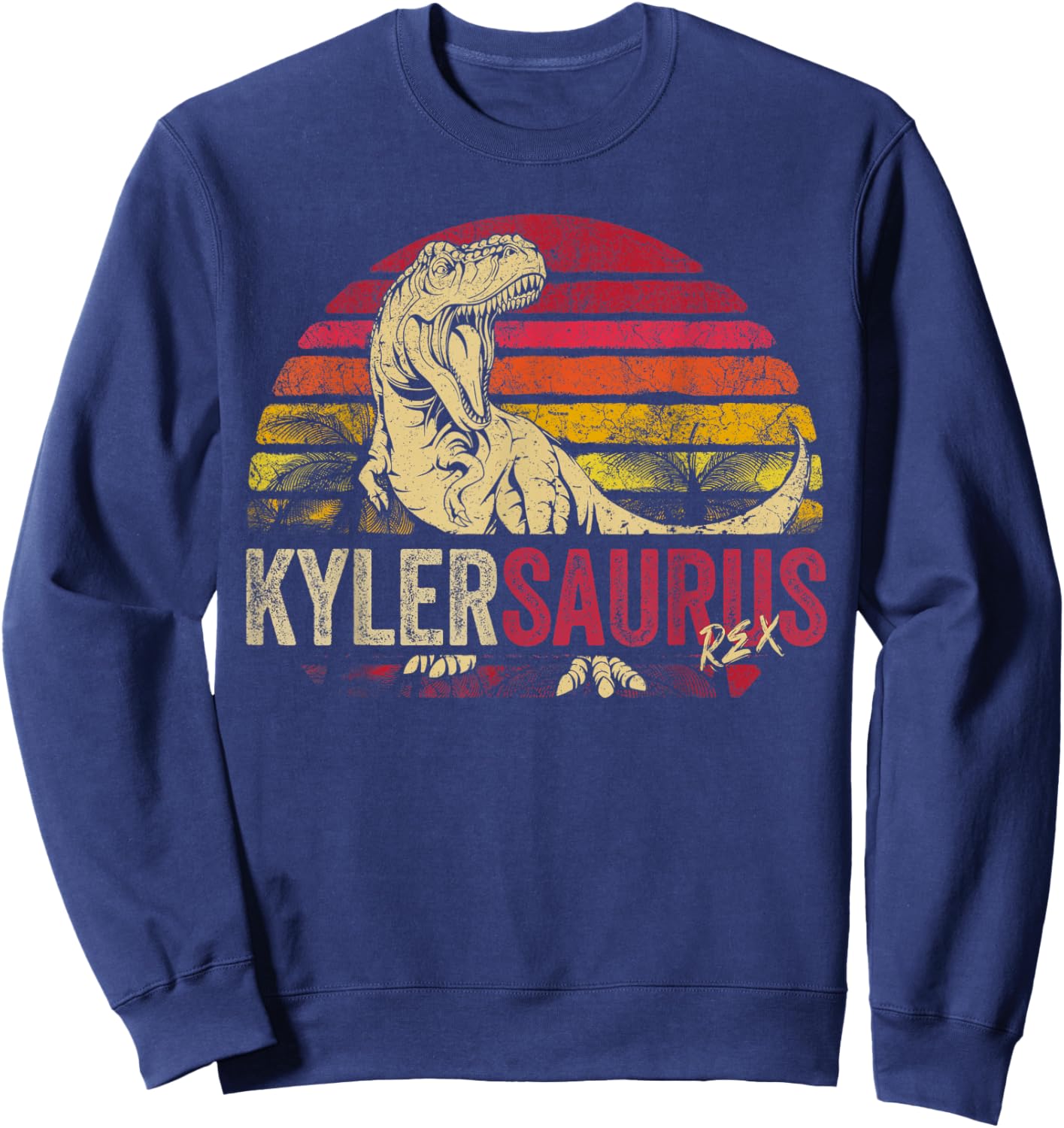 Kyler Saurus Funny Personalized Dinosaur T Rex Boys Name Sweatshirt - Sweatshirt | Navy
