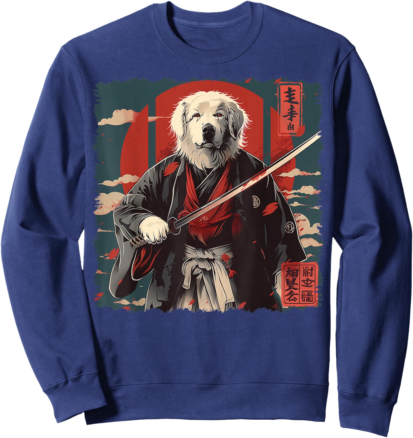 Great Pyrenees Dog Japanese Art Samurai Ukiyo-e Vintage Sweatshirt - Sweatshirt | Navy