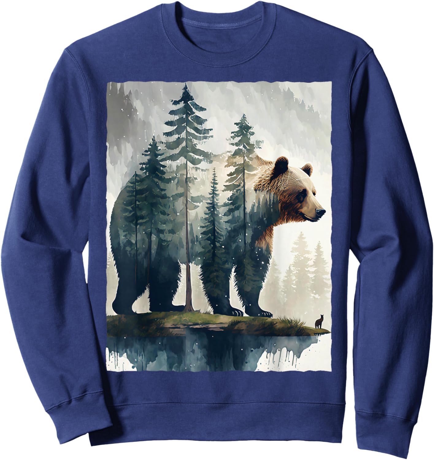 Grizzly Bear Forest Silhouette Nature Hiking Camping Art Sweatshirt - Sweatshirt | Navy