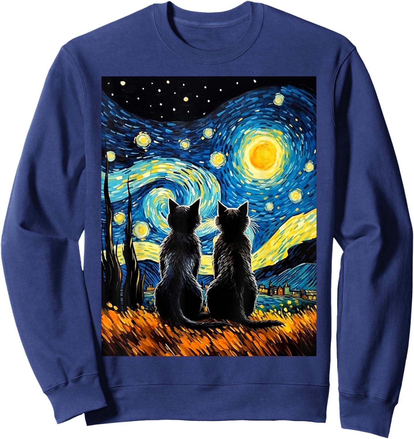 Black Cats Lover Starry Night Vincent van Gogh Sweatshirt - Sweatshirt | Navy