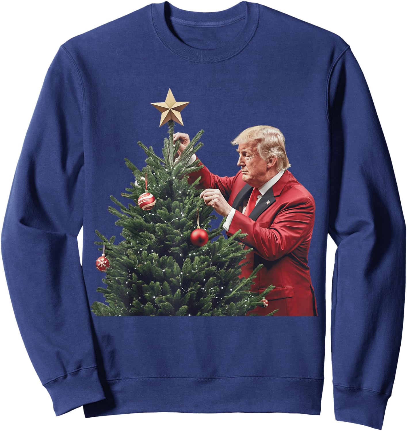 Donald Trump Traditional Christmas Tree Xmas USA President Sweatshirt - Sweatshirt | Navy