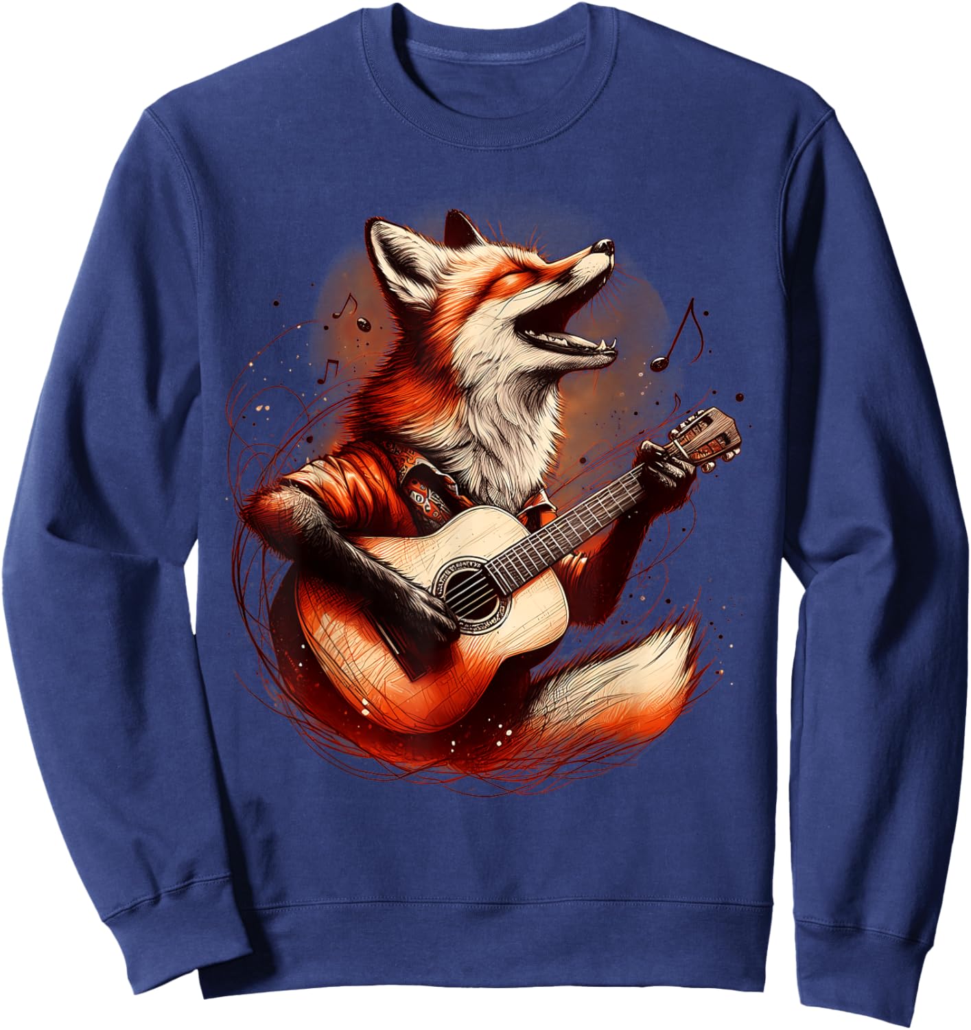 Fox Playing Guitar Funny Rock Music Guitar Sweatshirt - Sweatshirt | Navy