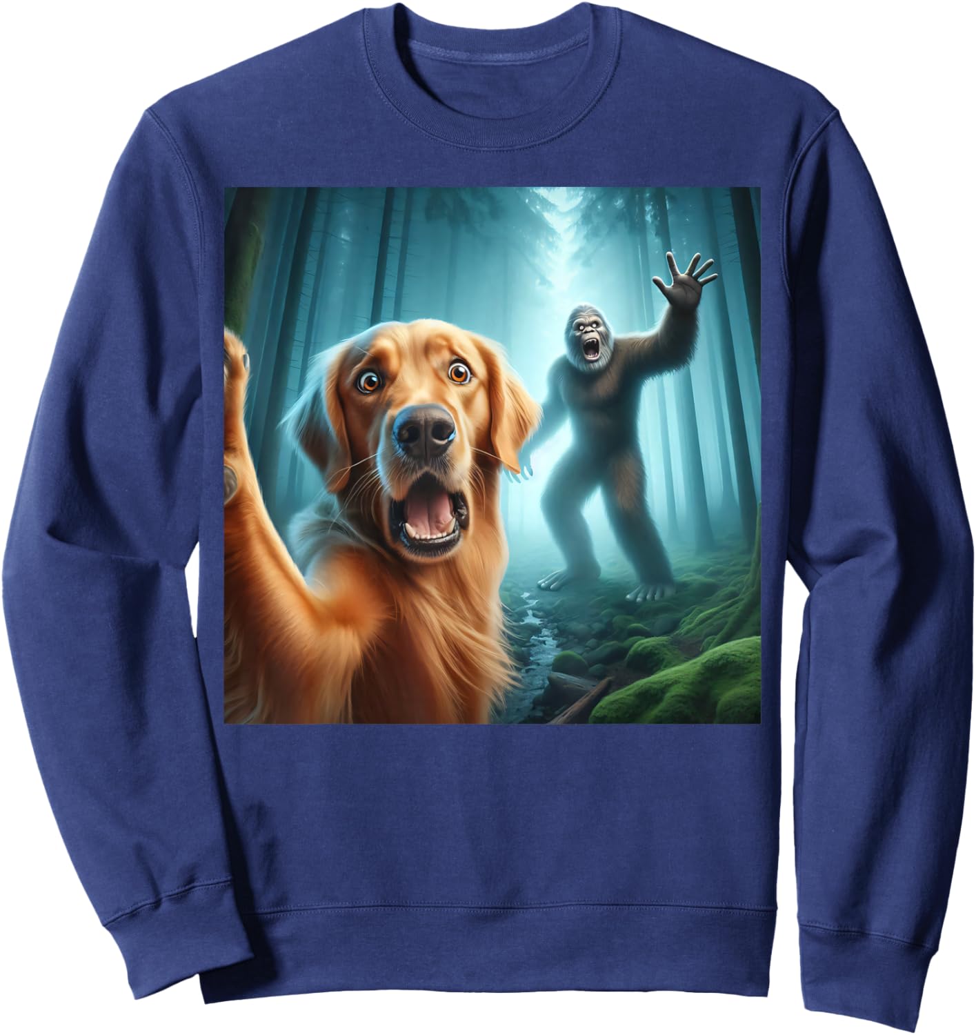 Golden retriever Selfie with bigfoot sasquatch Sweatshirt - Sweatshirt | Navy
