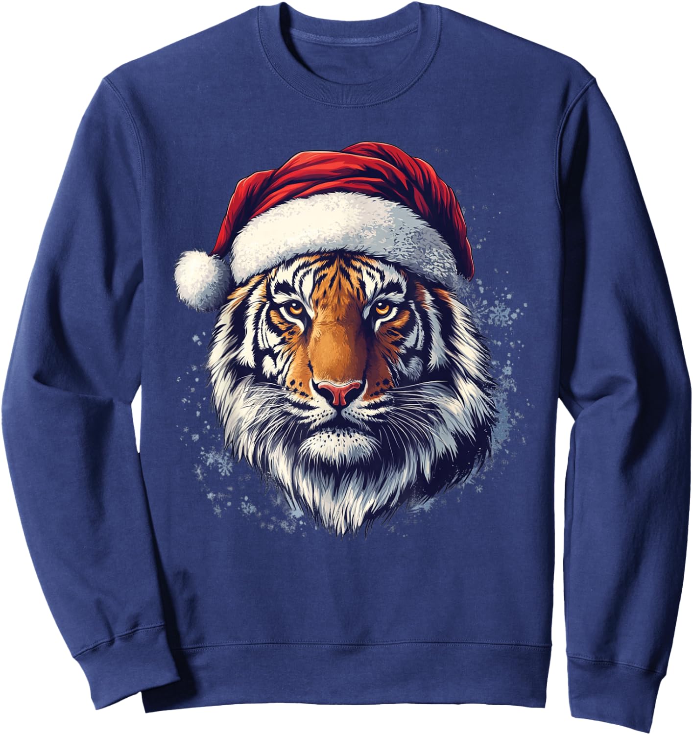 Tiger Santa Hat Funny Zookeeper Tiger Lover Christmas Pajama Sweatshirt - Sweatshirt | Navy
