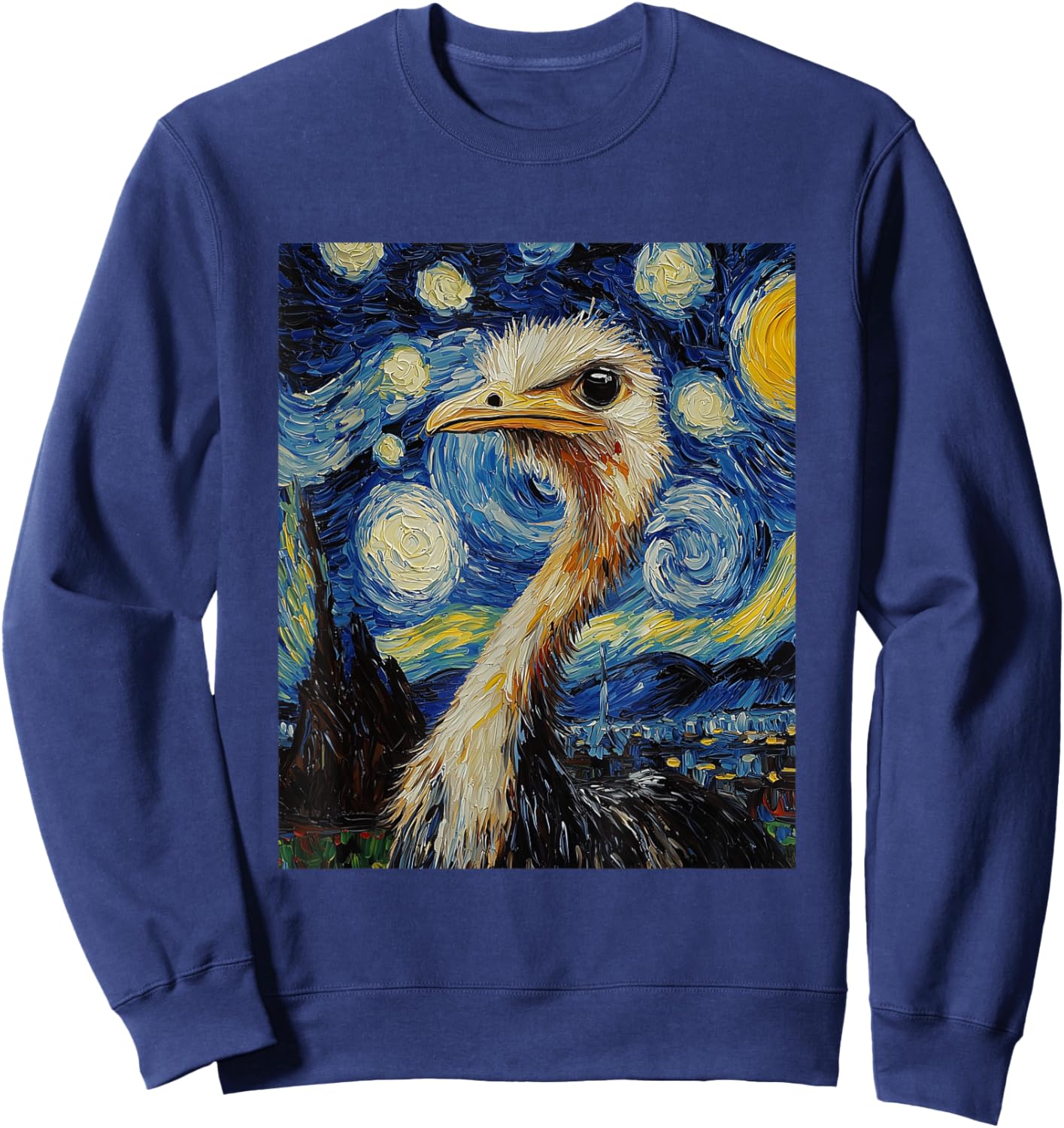 Funny Ostrich - Van Gogh Style - Starry Night Graphic Sweatshirt - Sweatshirt | Navy