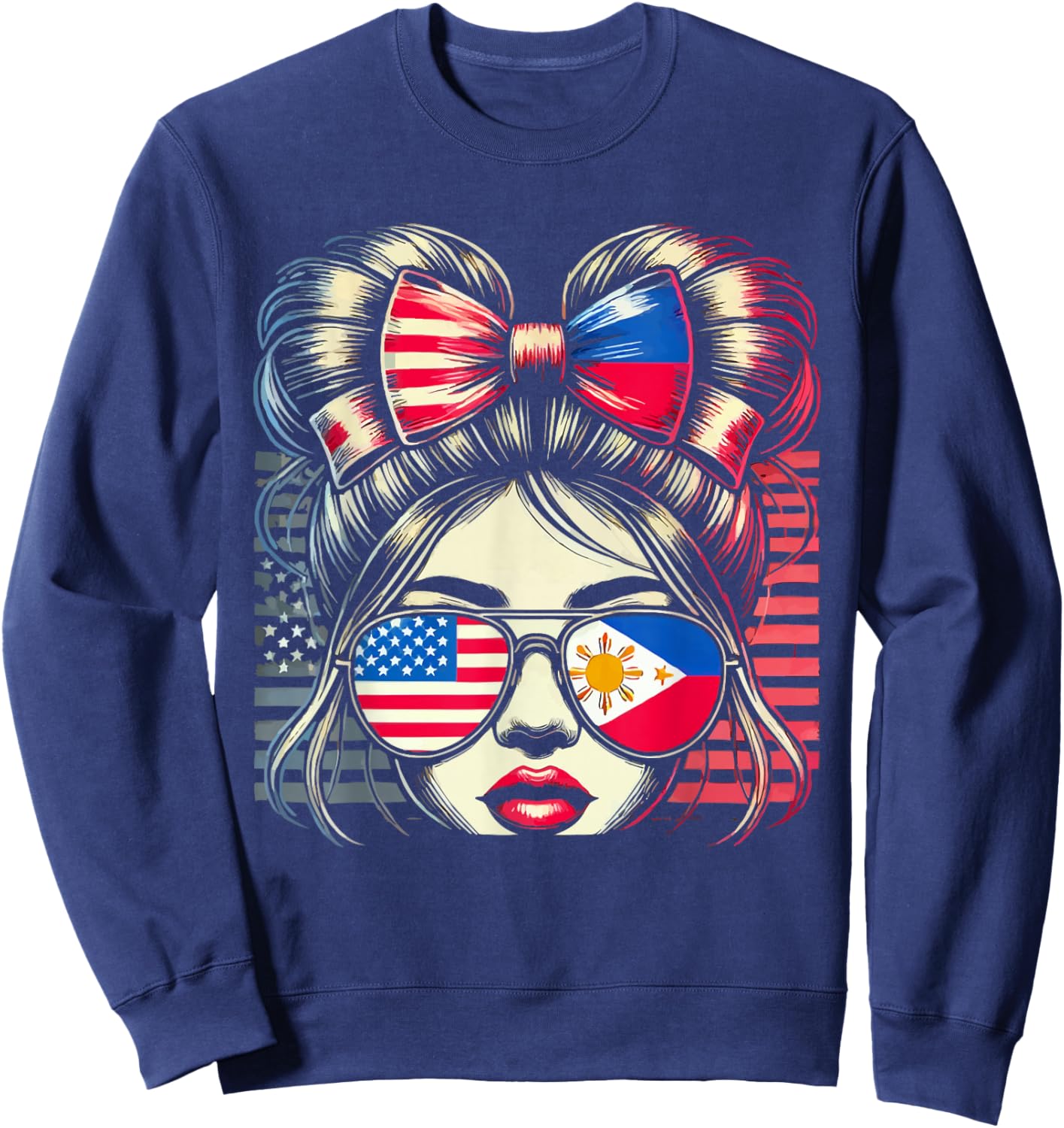Half Filipino Half American USA Flag Philippines America Sweatshirt - Sweatshirt | Navy