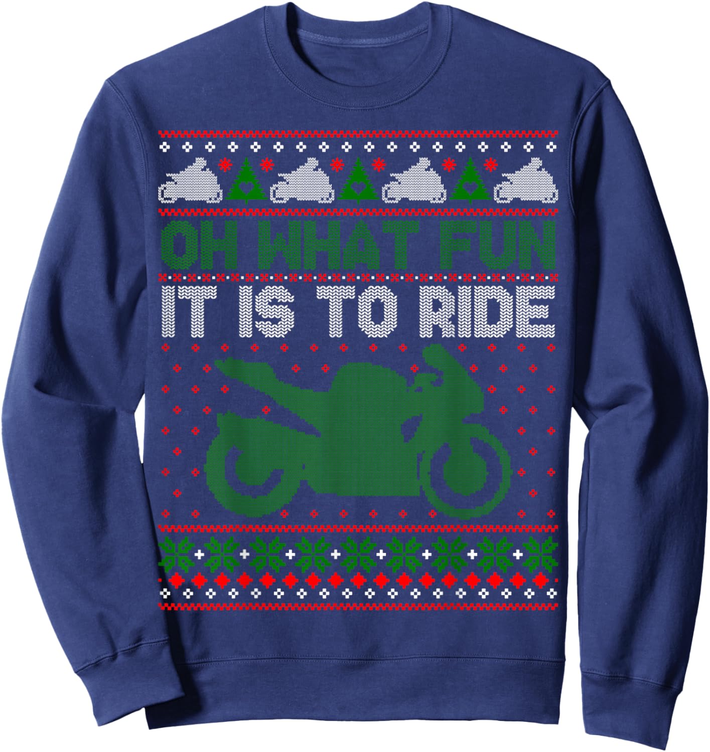 Sport Bike Motorcycle Rider Ugly Christmas Sweater Fun Sweatshirt - Sweatshirt | Navy