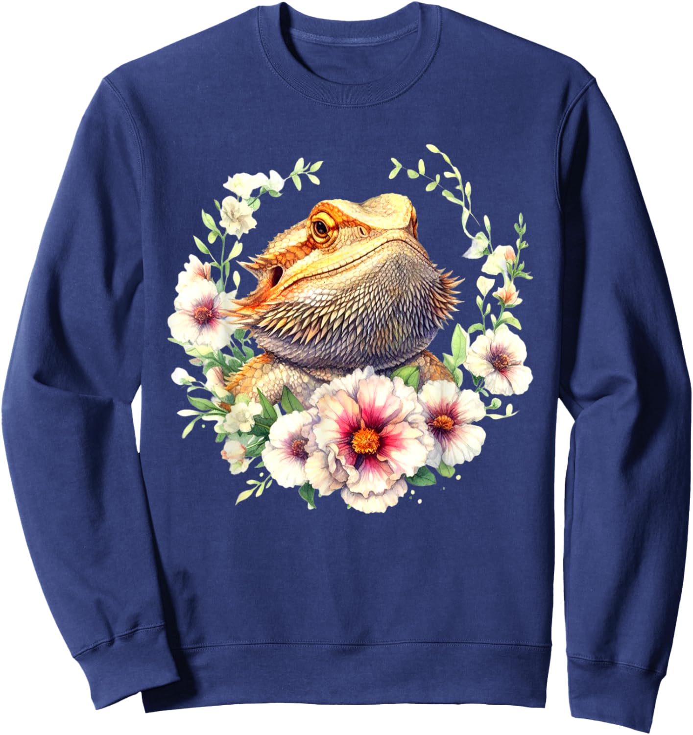 Bearded Dragon Flowers Pet Lizard Reptile Lovers Design Sweatshirt - Sweatshirt | Navy