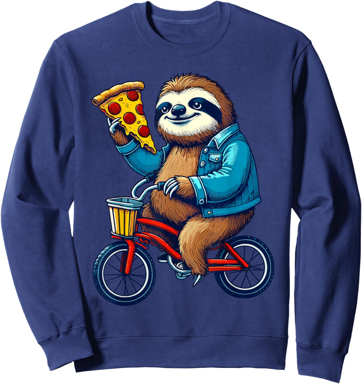 Sloth Riding a Bicycle Eating Pizza Biker Biking Boys Kids Sweatshirt - Sweatshirt | Navy