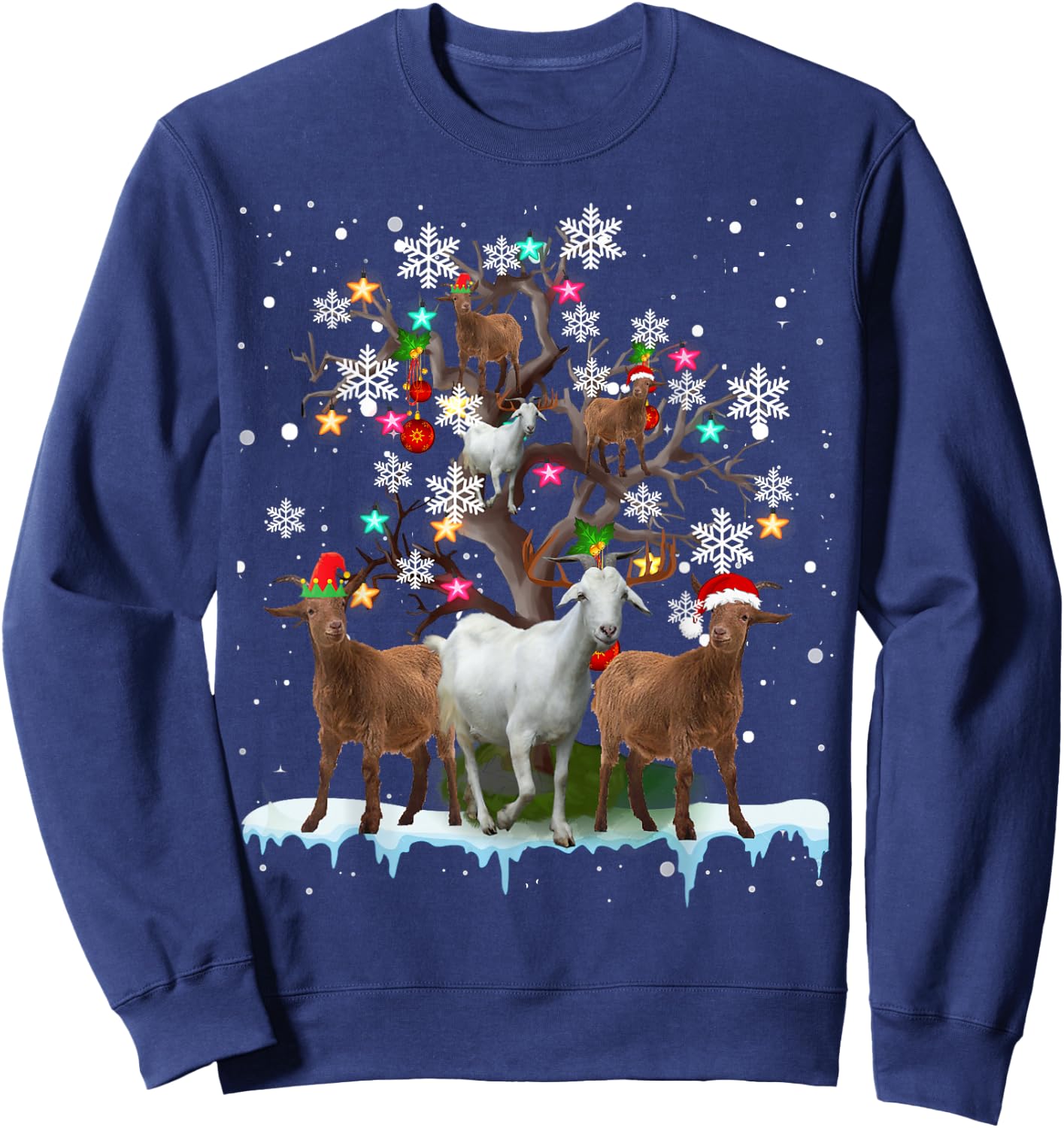 Christmas Goat On Tree Funny Santa Goat Lover Farmer Sweatshirt - Sweatshirt | Navy