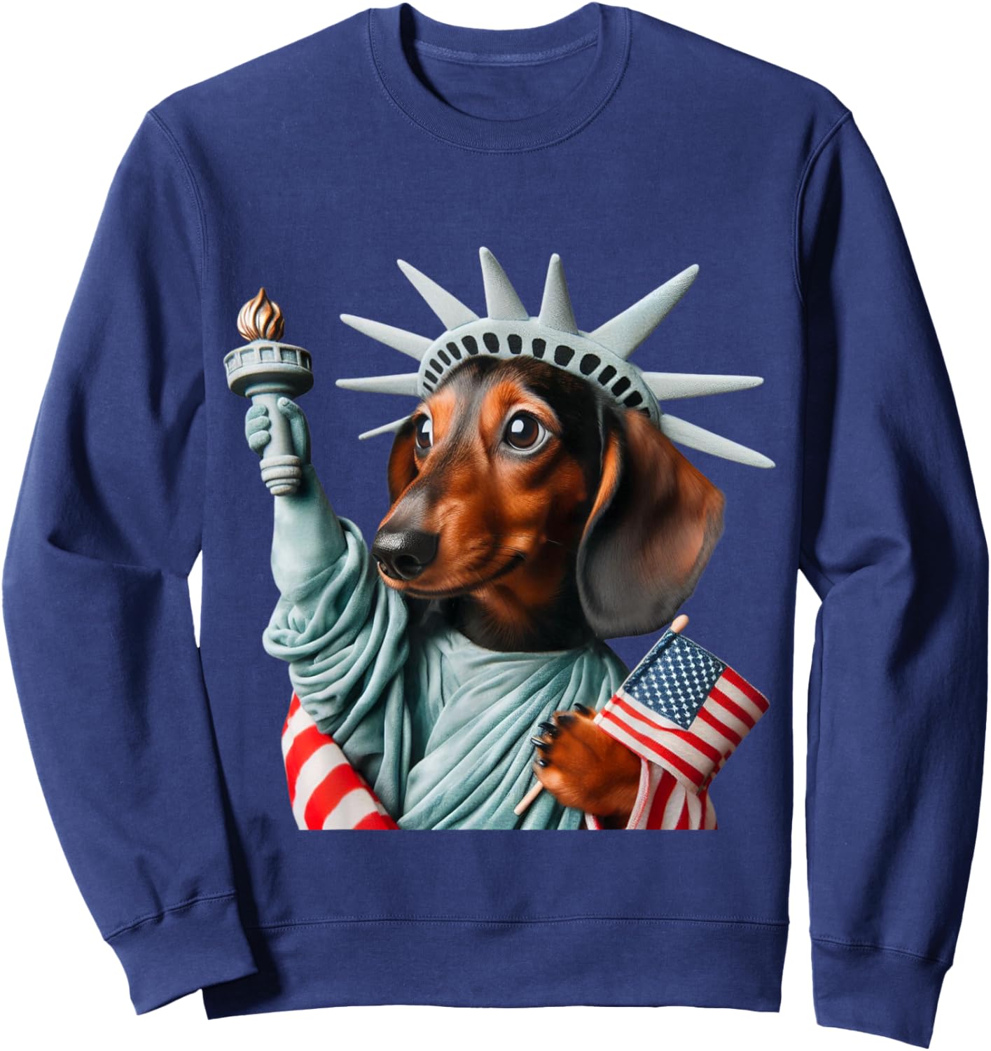 Dachshund Patriotic Statue Of Liberty 4th of July American Sweatshirt - Sweatshirt | Navy