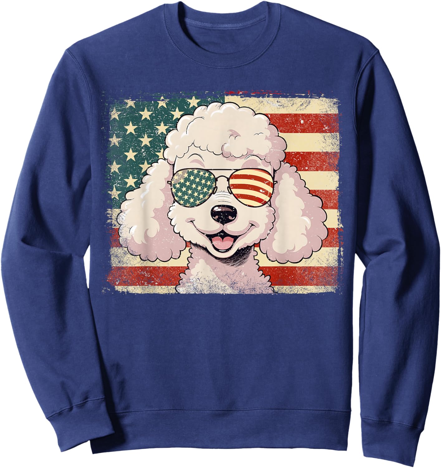 Patriotic Toy Poodle Dog Lover USA Flag 4th Of July Sweatshirt - Sweatshirt | Navy