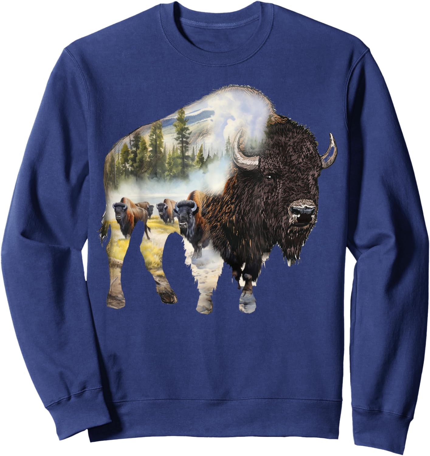 Bison Buffalo Beef Design Illustration Sweatshirt - Sweatshirt | Navy