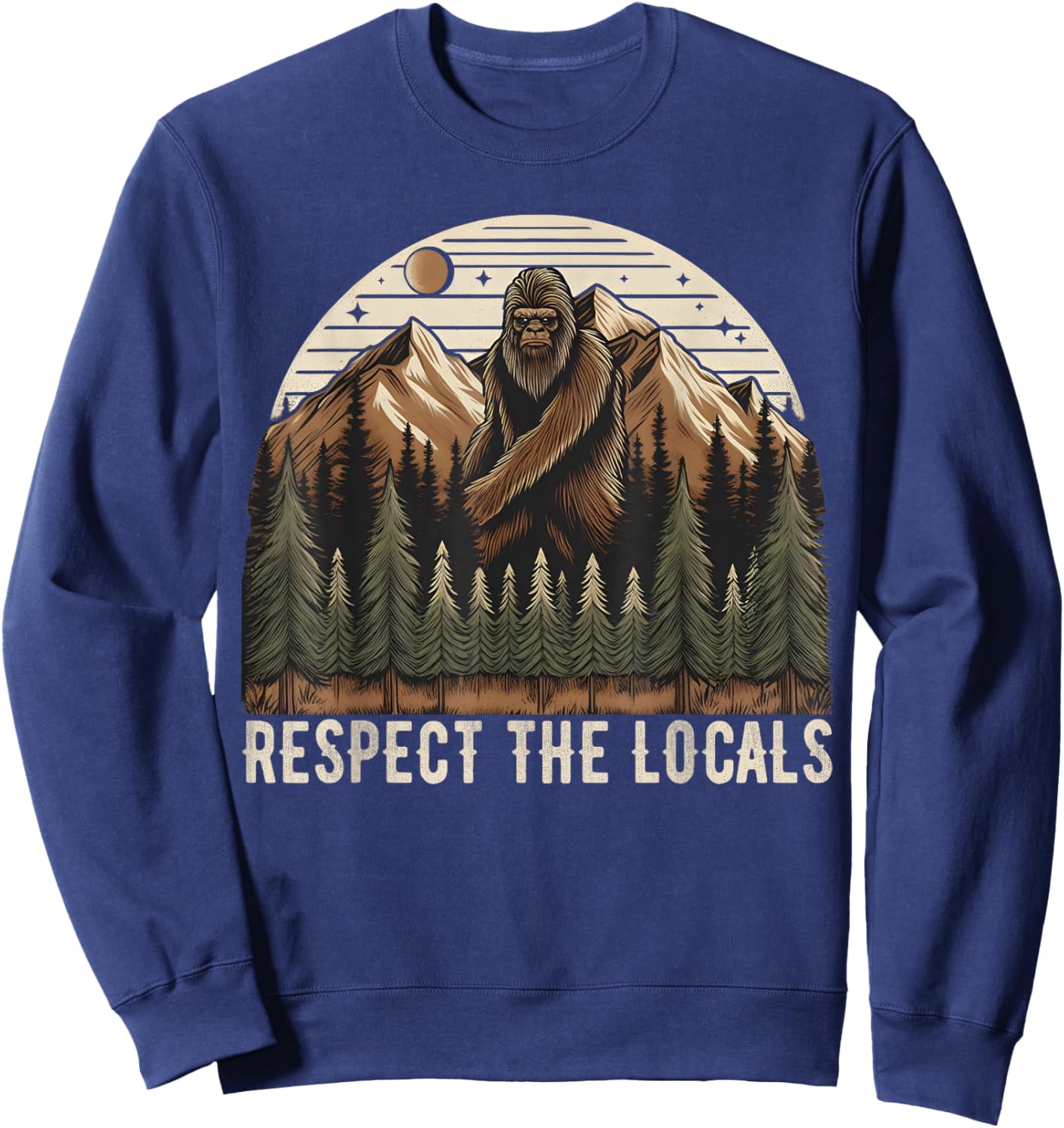 Vintage Respect the Locals Hiking Camping Climbing Bigfoot Sweatshirt - Sweatshirt | Navy