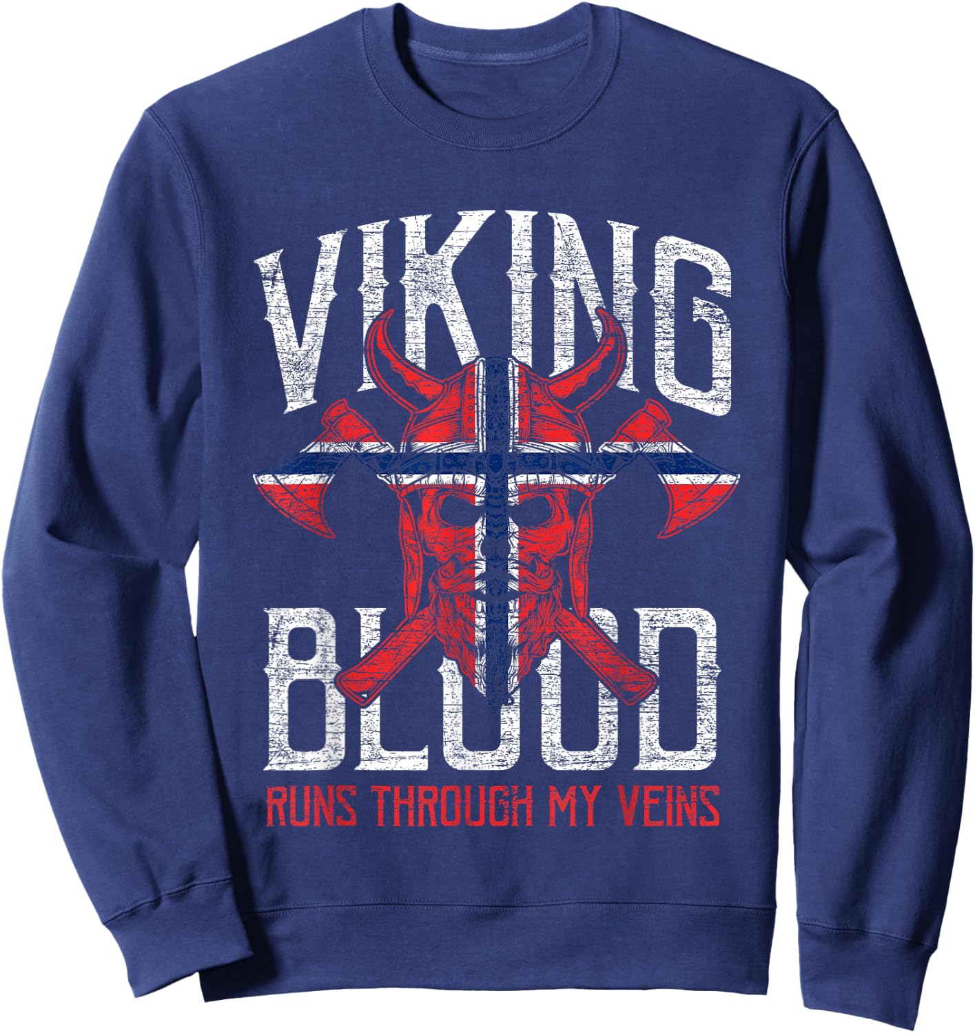 Norwegen Flag Viking Blood Gifts Skull Vintage Norway Sweatshirt - Sweatshirt | Navy
