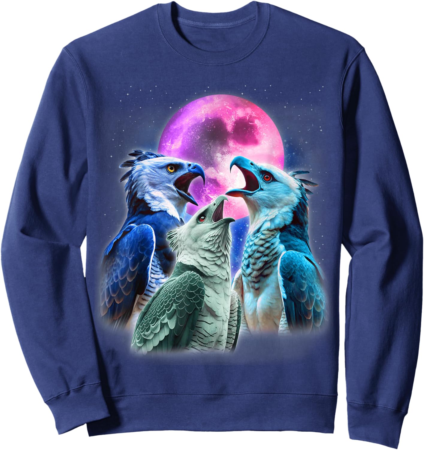 3 Harpy Eagles Howling At The Moon Funny Eagle Bird Lover Sweatshirt - Sweatshirt | Navy
