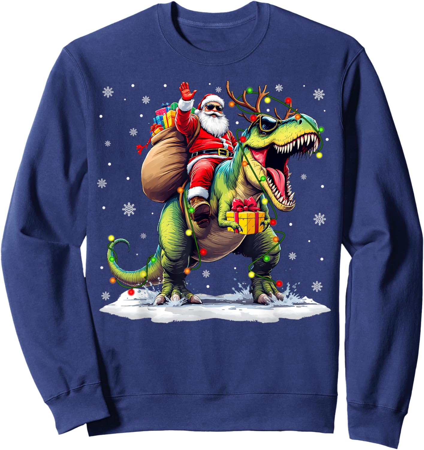 Santa Riding Dinosaur T rex Christmas Boys Men Xmas Squad Sweatshirt - Sweatshirt | Navy