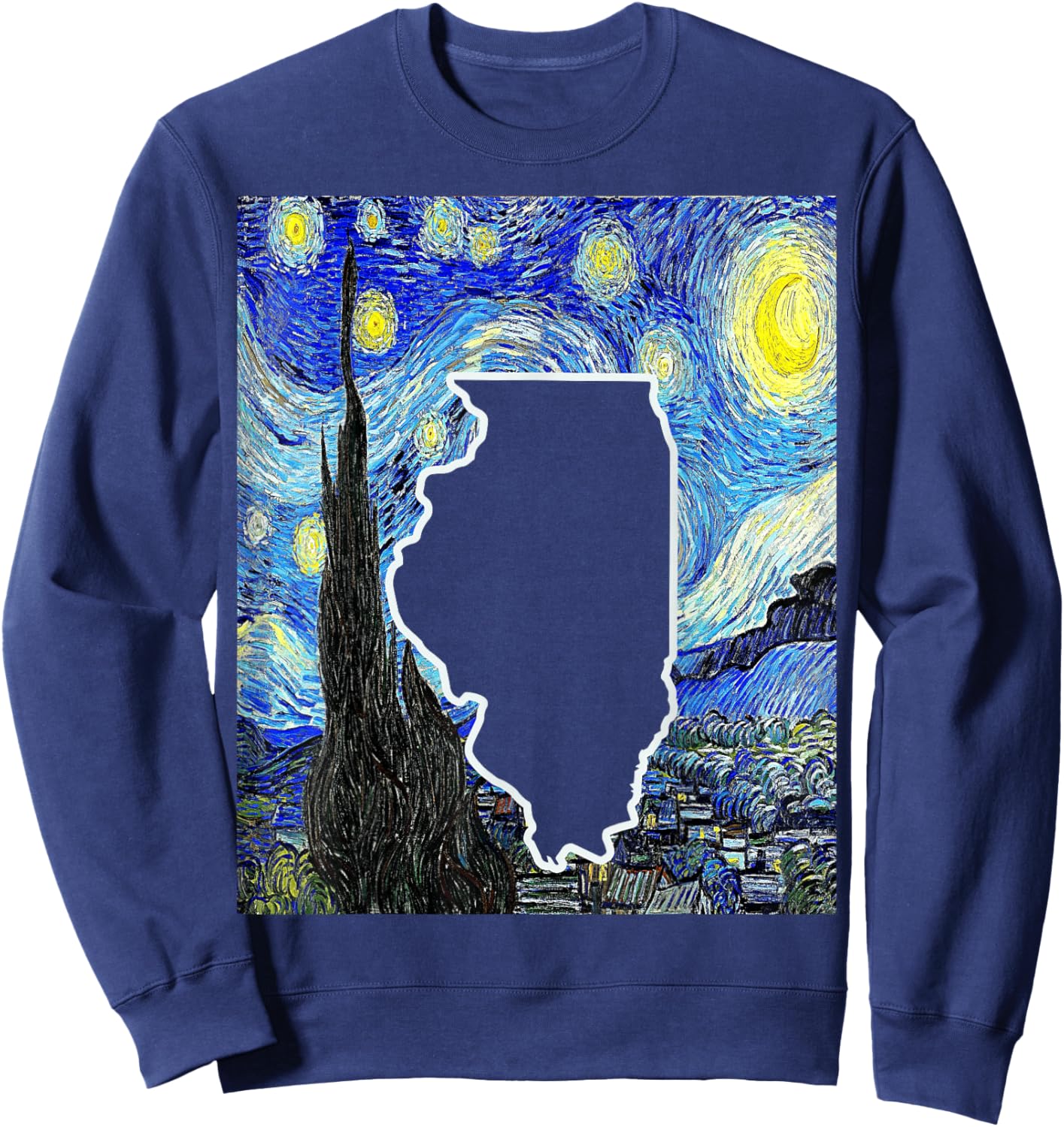 State Of Illinois Starry Night Illinois Map Illinoisan Sweatshirt - Sweatshirt | Navy