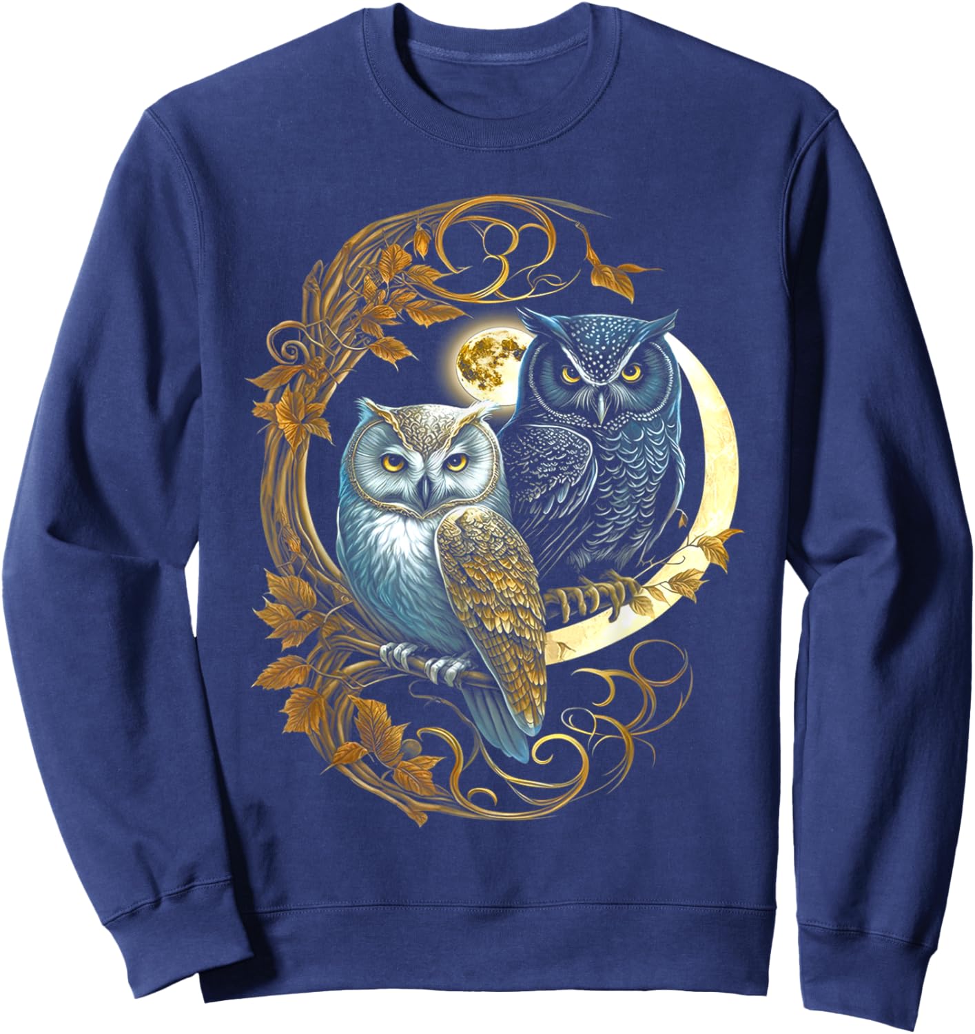 Owls Moon Tree Viking Valhalla North Myths Sweatshirt - Sweatshirt | Navy
