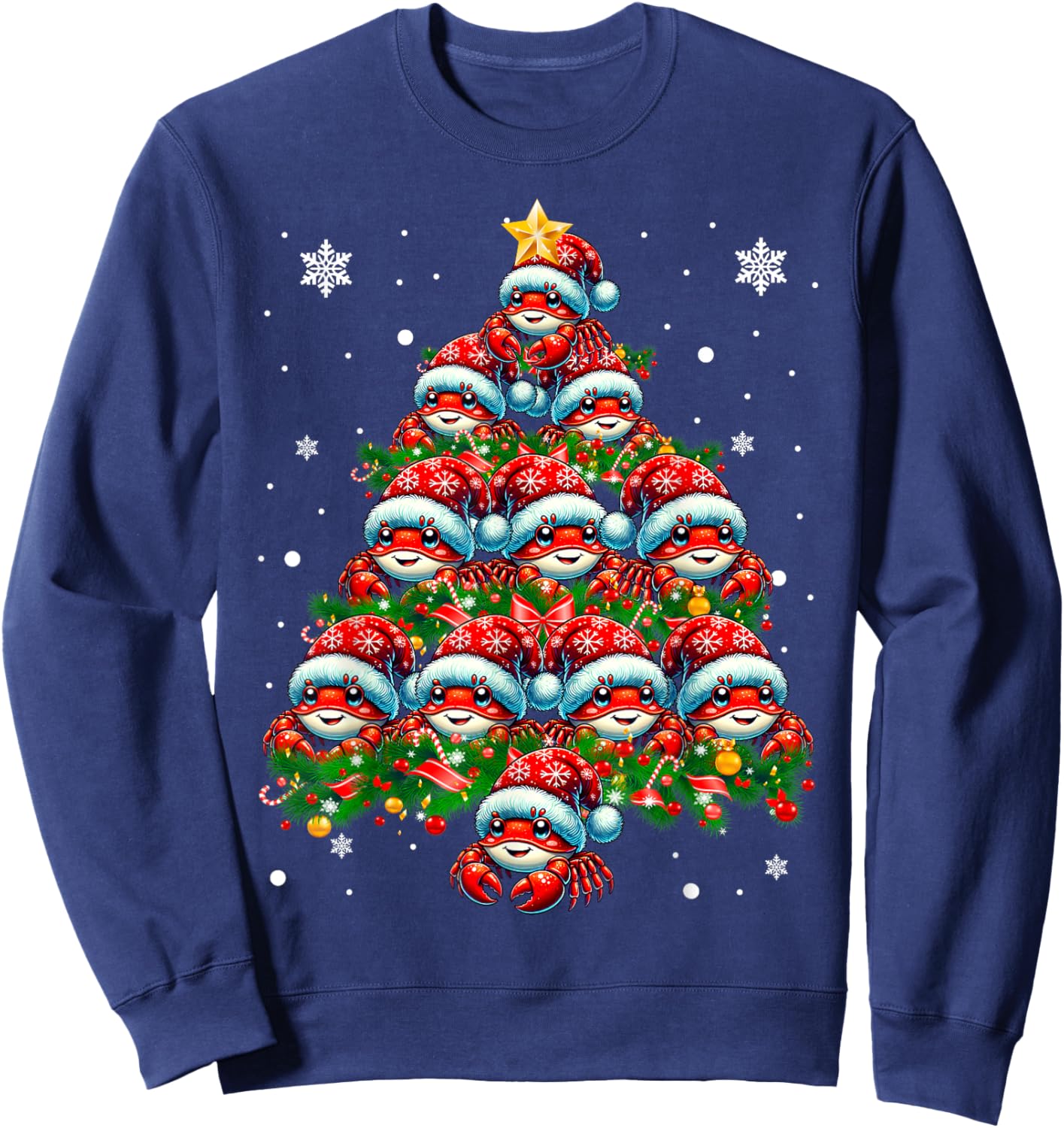Crab Lighting Xmas Holiday Santa Crab Christmas Tree Sweatshirt - Sweatshirt | Navy