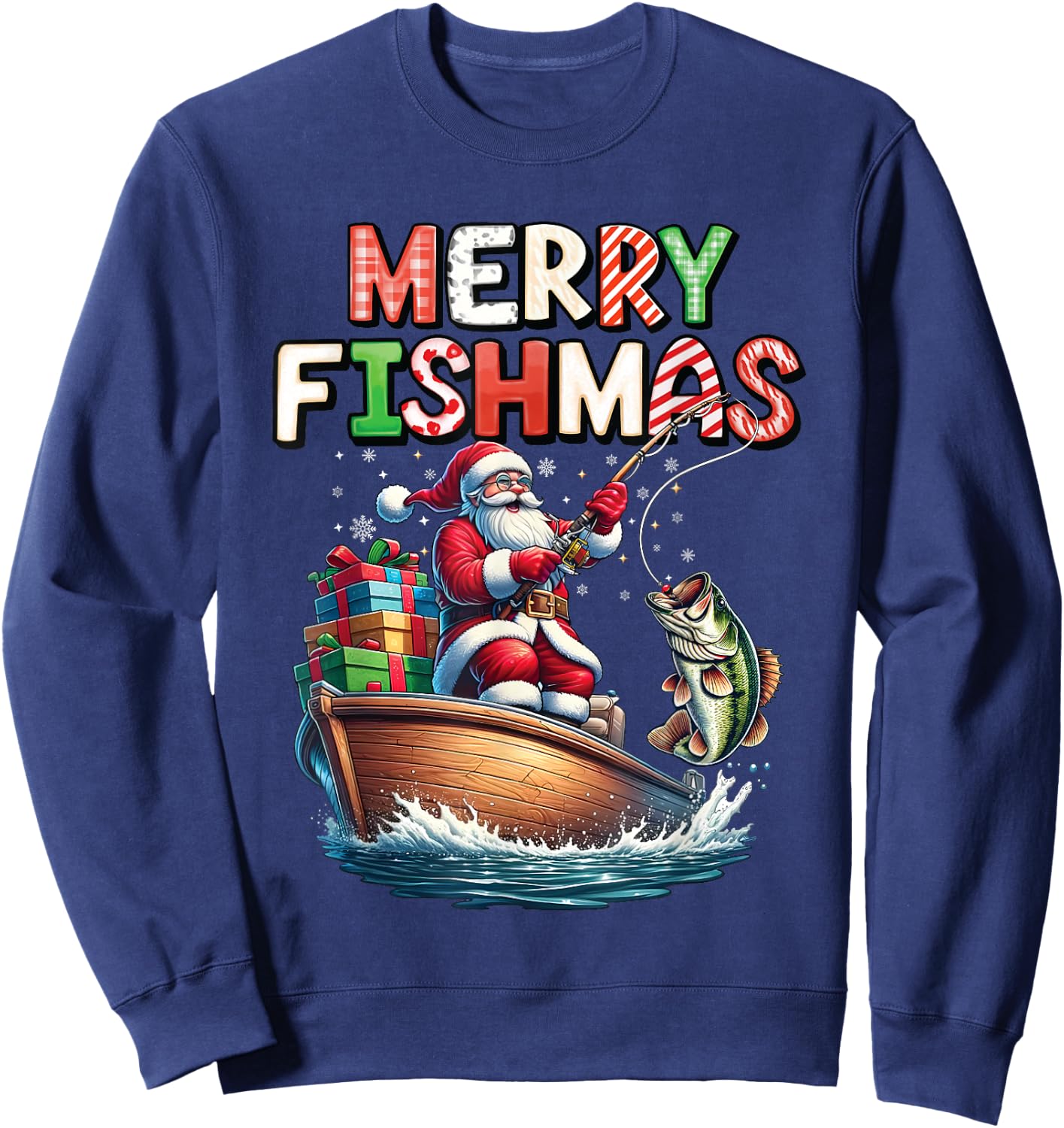 Merry Fishmas Santa Fishing Lovers Funny Fisherman Christmas Sweatshirt - Sweatshirt | Navy