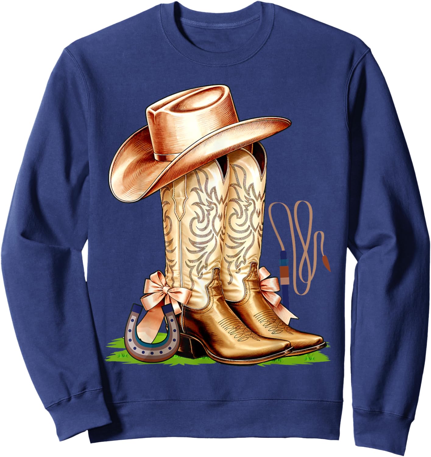 Coquette Pink Bow Cowboy Boots Cute Teen Girls, Women Sweatshirt - Sweatshirt | Navy