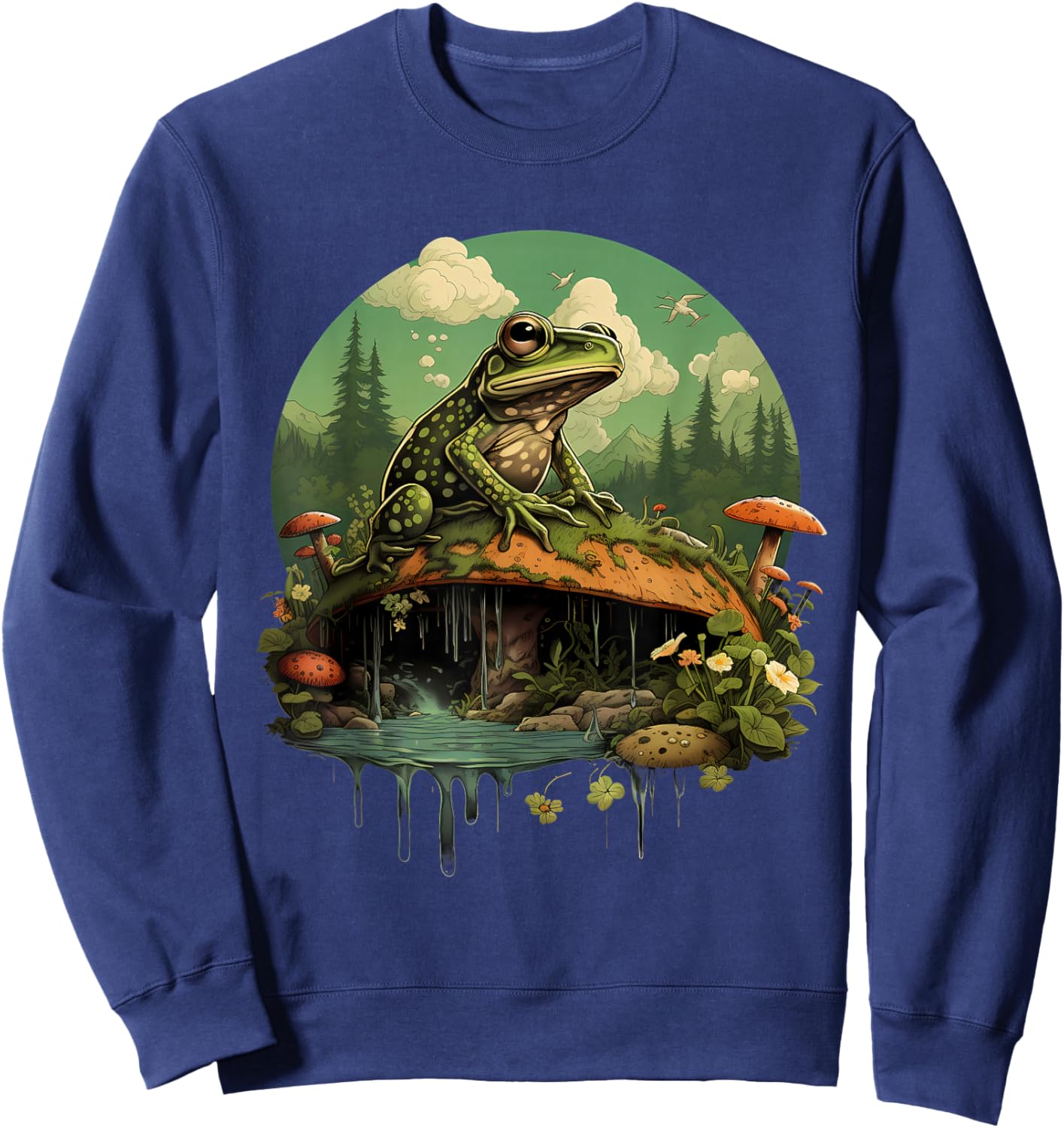 Frog Mushroom Toad Landscape Forest Nature Animal Art Sweatshirt - Sweatshirt | Navy