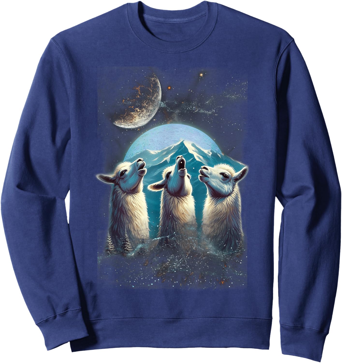 Three Llamas Howling At The Moon Funny Parody Llama Sweatshirt - Sweatshirt | Navy