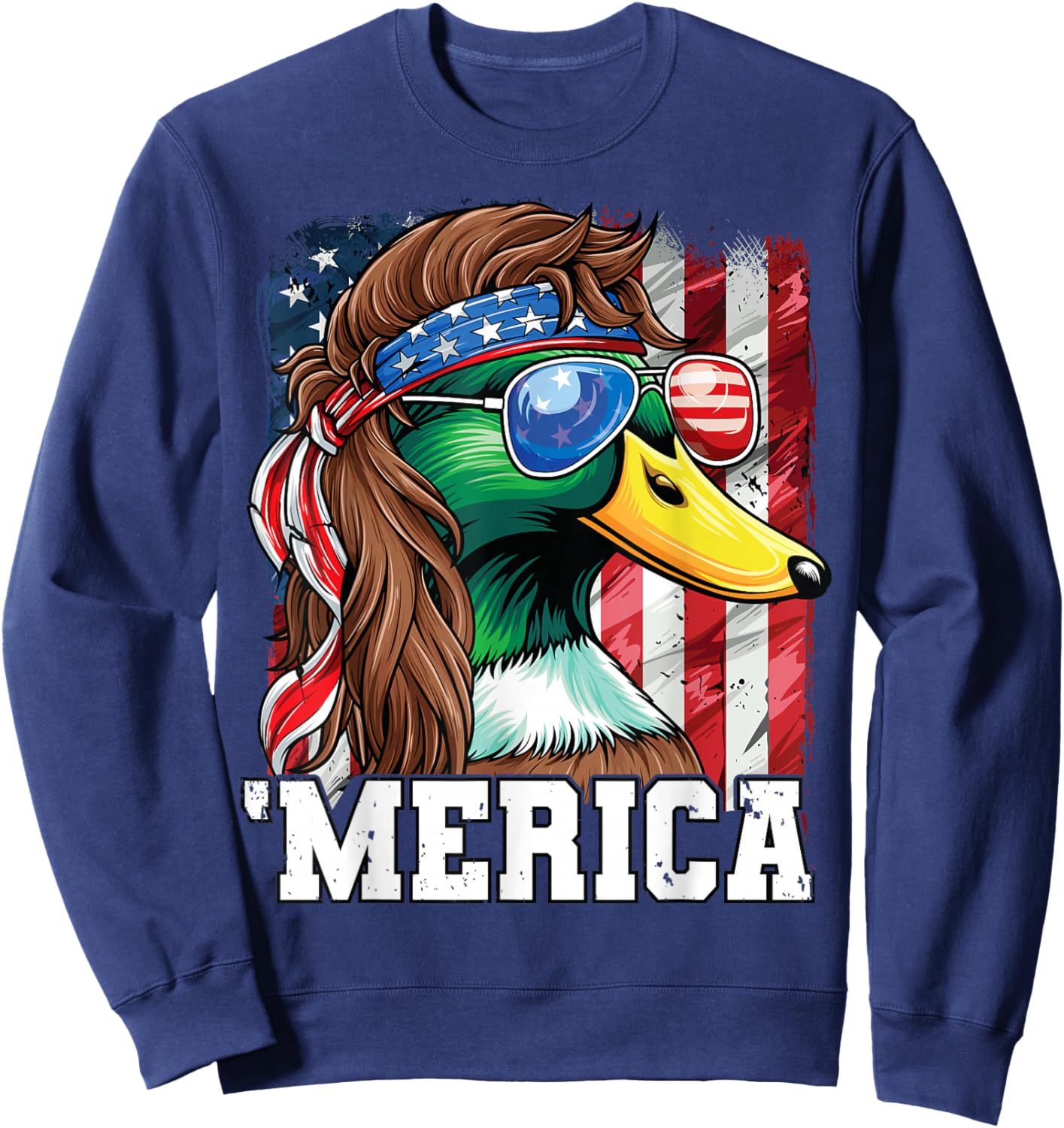 Merica USA American Flag Patriotic 4th of July Duck Hunting Sweatshirt - Sweatshirt | Navy