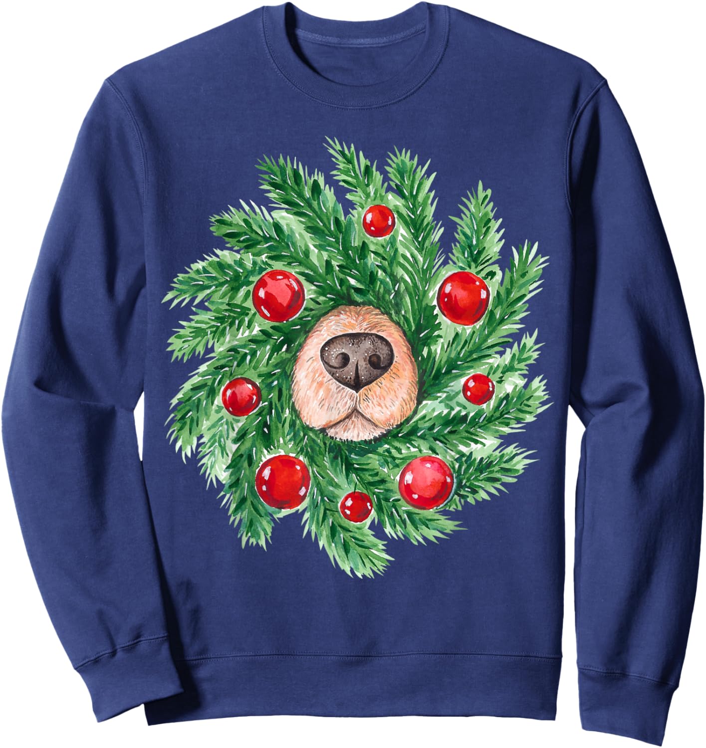 Cute Christmas men women dog nose wreath funny dogs Xmas dog Sweatshirt - Sweatshirt | Navy
