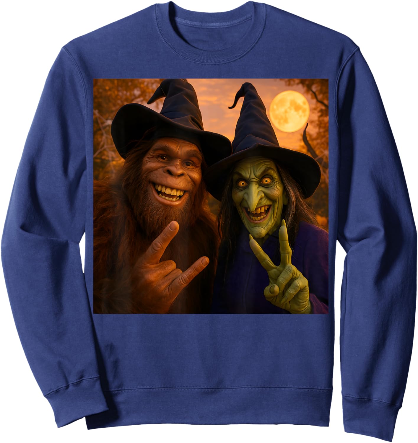 Bigfoot Witch Funny Halloween Selfie 2025 Sweatshirt - Sweatshirt | Navy