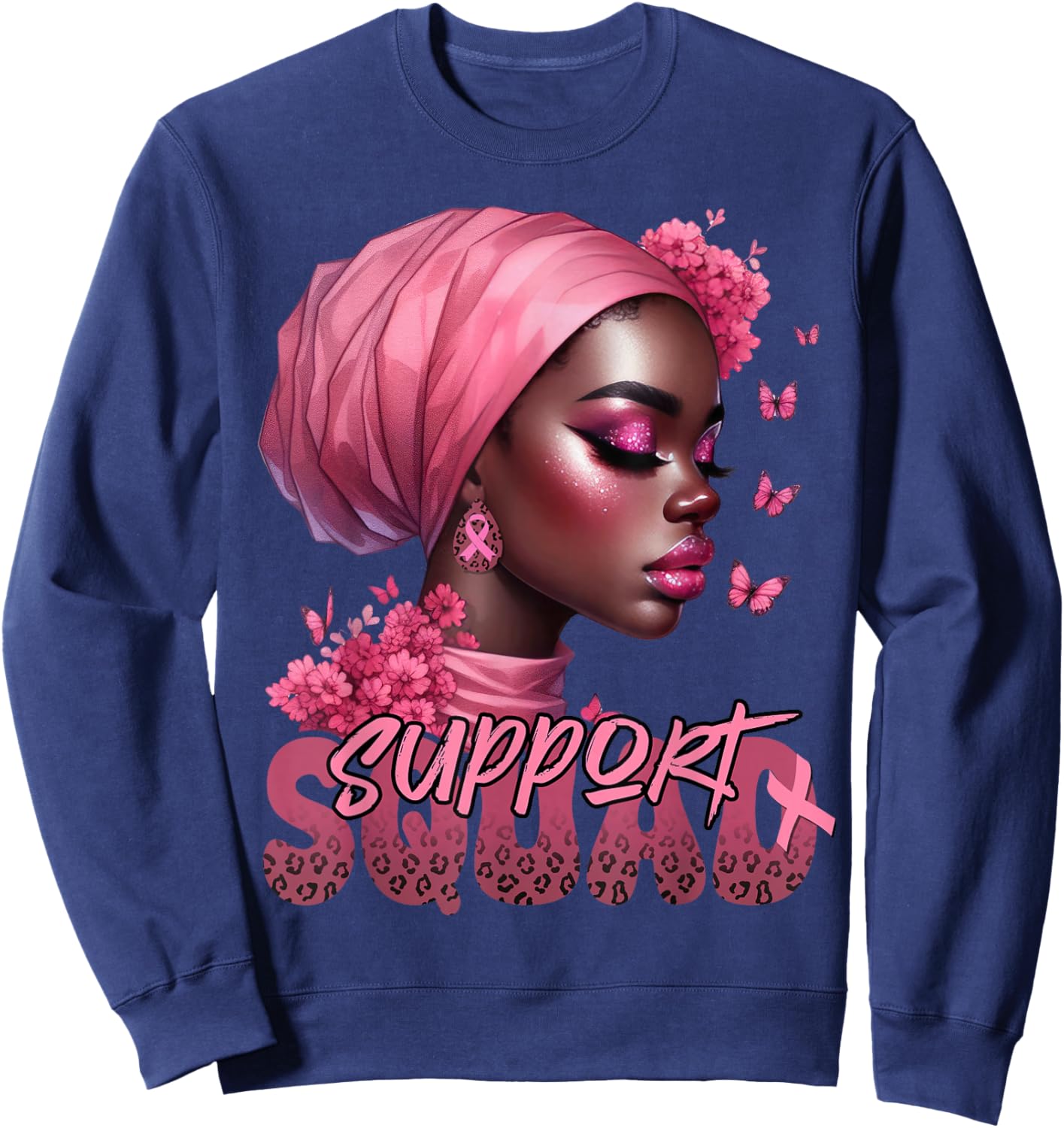 Breast Cancer Black Woman Shirt Support Squad Black Women Sweatshirt - Sweatshirt | Navy