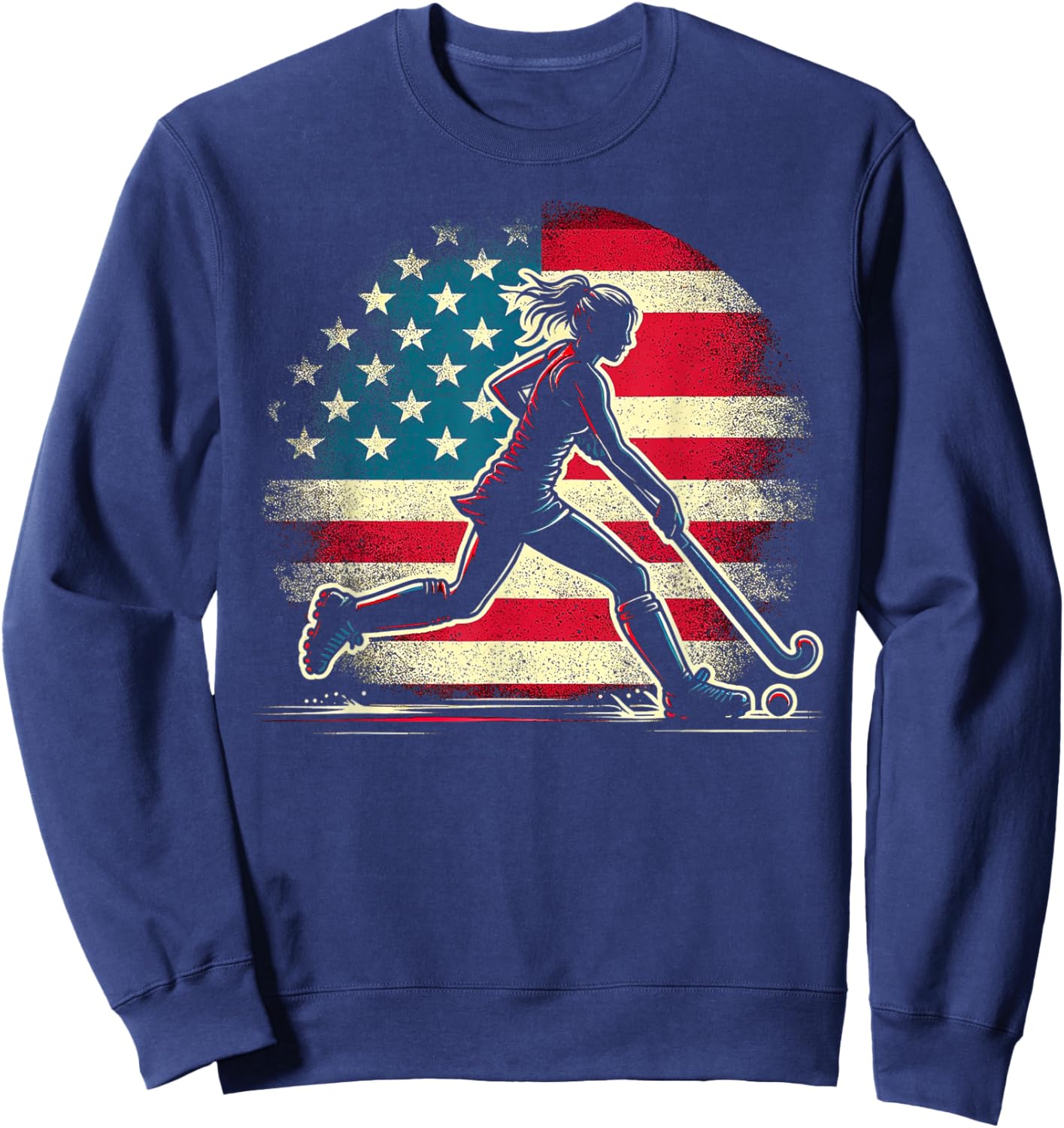 Field Hockey Girl USA United States Of America Flag Sweatshirt - Sweatshirt | Navy